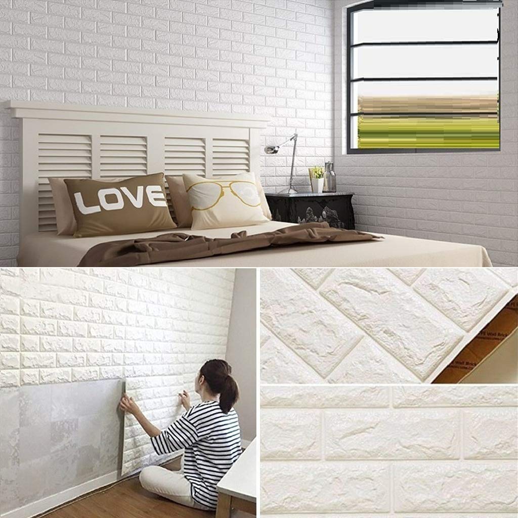 Lukzer 50PCs Self-Adhesive 3D PE Foam Brick Waterproof Wallpaper Wall Sticker/Living Room Office Balcony Home Restaurant Bar Hot