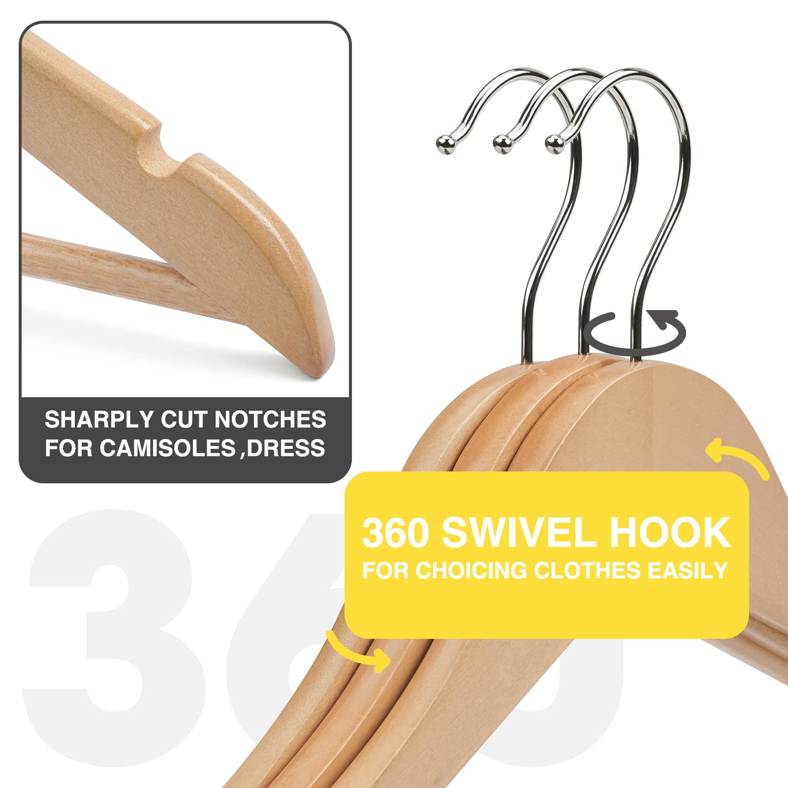 UINICOR Wooden Hangers - 30 Pack - Slim Wooden Suit Hangers Coat Hangers for Closet  Heavy Duty Hangers Precisely Cut Notches Wood Hangers Clothes Hangers for Shirt Suit Dress Natural