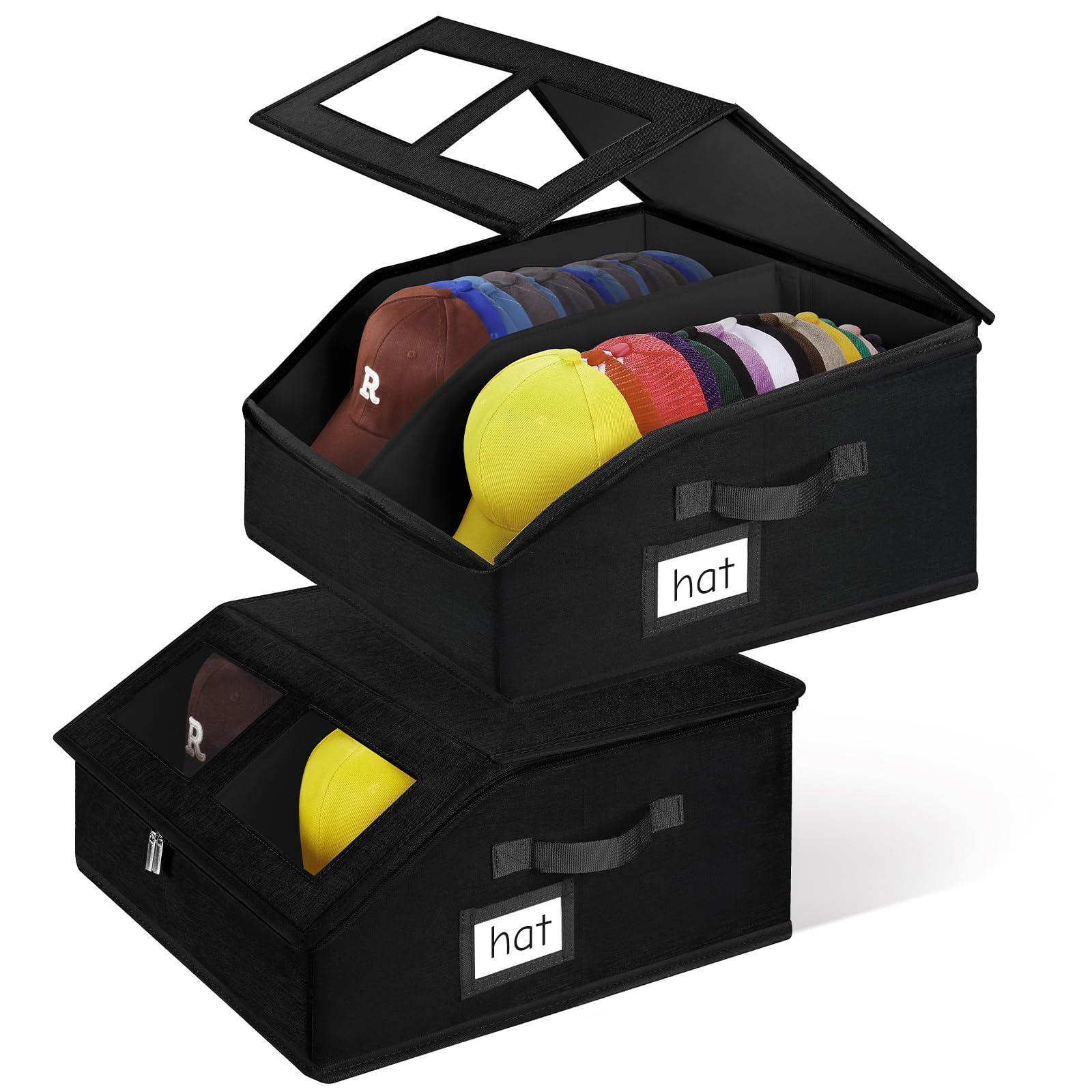 2 Pack Hat Storage for Baseball Caps-Holds Up to 48 Caps, Hat Organizer for Closet Stackable Hat Box with Cardboard, Dustproof B