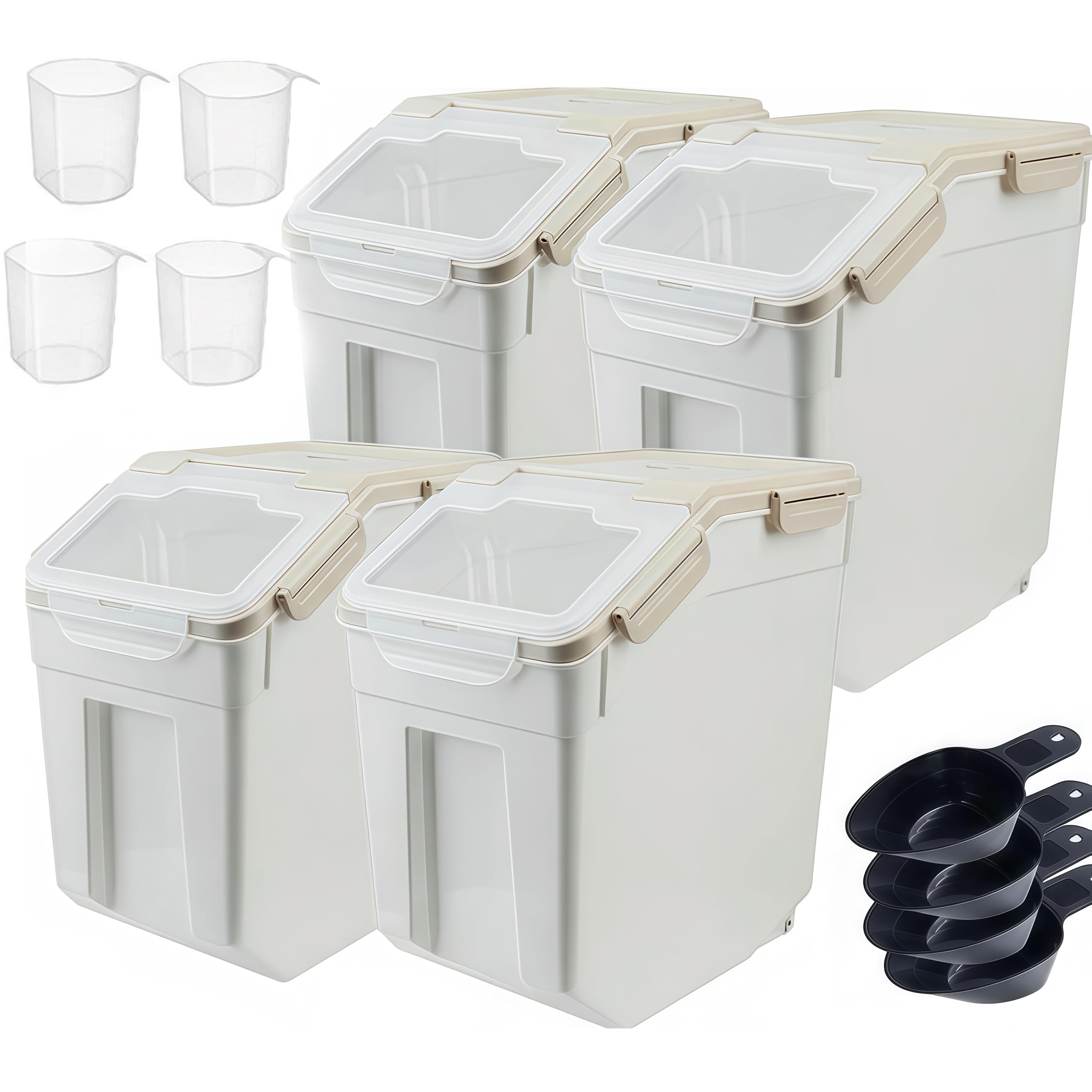 RUIAN 25lb Flour Rice Storage Containers Bin, Large Airtight Storage Container with Wheels Seal Locking Lid, with Measuring Cup&
