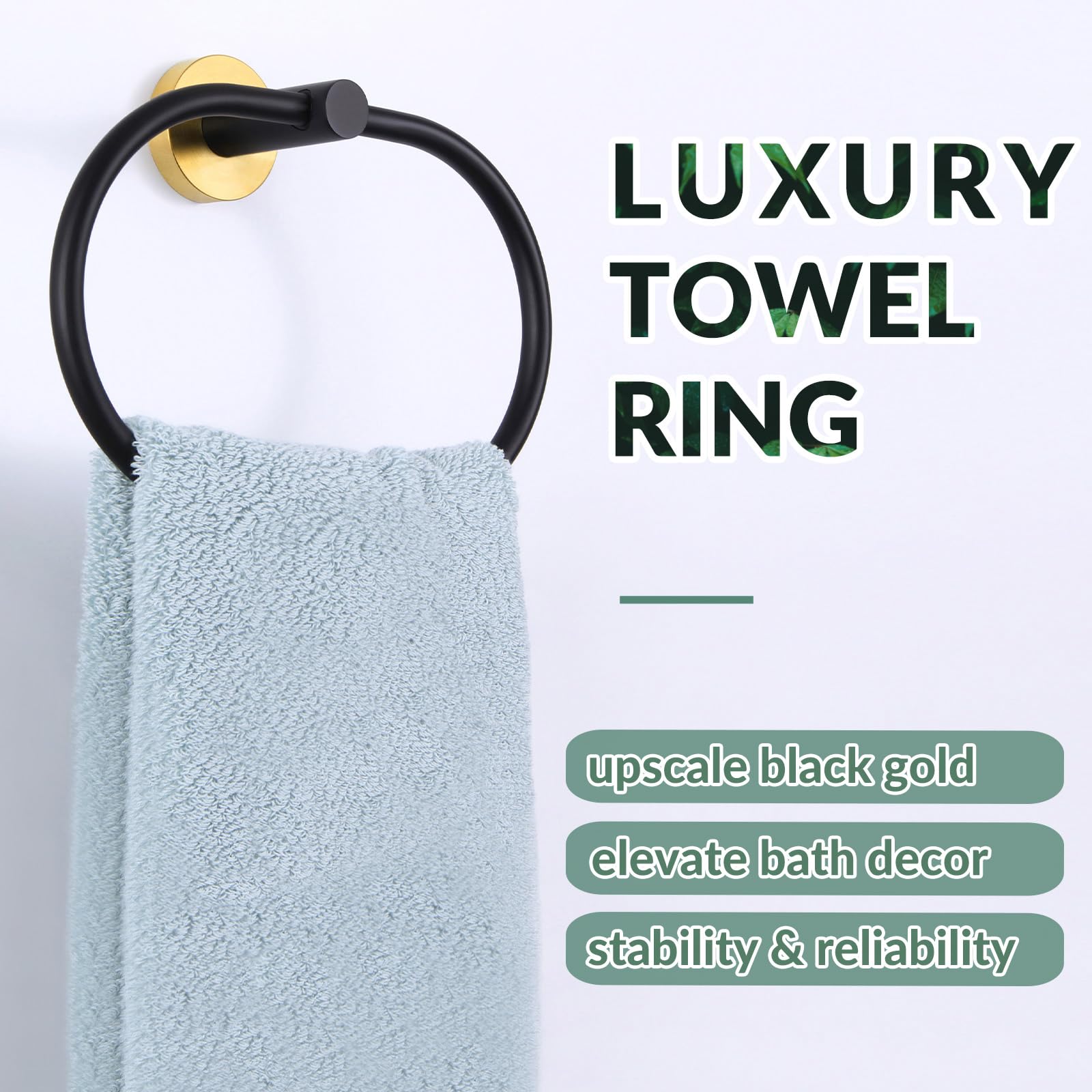 Bath Towel Ring, Aplusee Stainless Steel Swivel Hand Towel Holder, Modern Oval Kitchen Bathroom Accessories (Black & Gold)