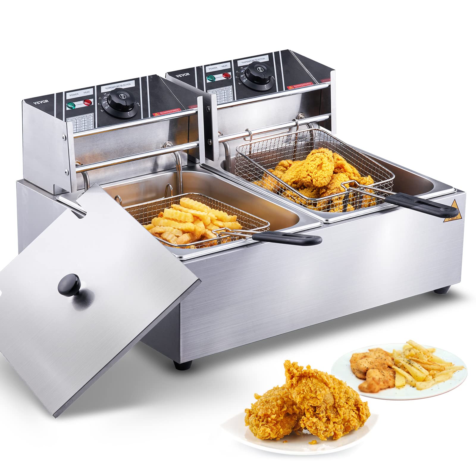 Vevor Electric Deep Fryer, 24L Large Capacity Countertop Fryer W/Dual Removable Basket, 3000W Stainless Steel Dual Deep Fryer Fo
