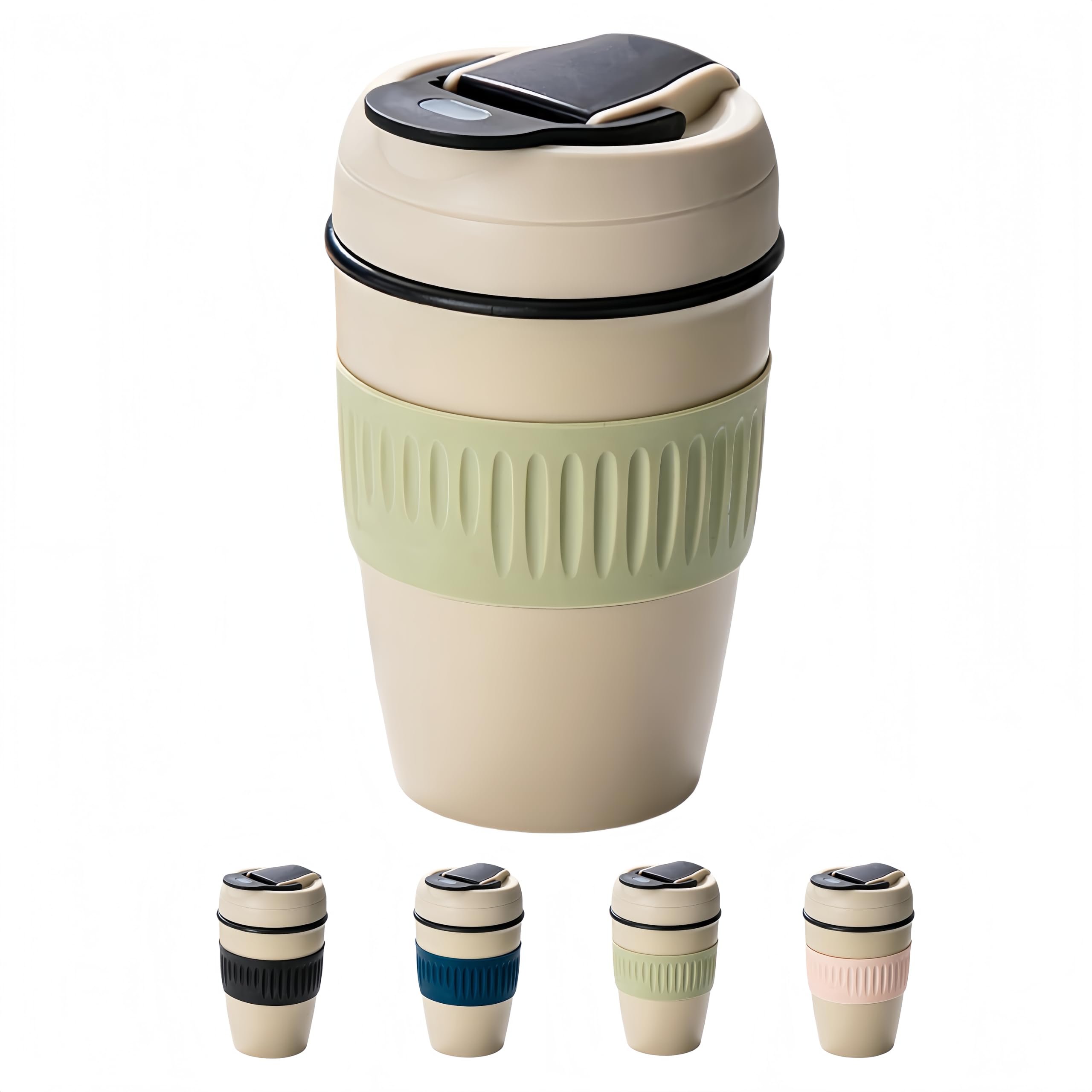 HOORMED 12oz Portable Vacuum Insulated Coffee Mug with Ceramic Inner, for Coffee, Flower Tea, Milk & Juice, Dual  Drinking, Lea