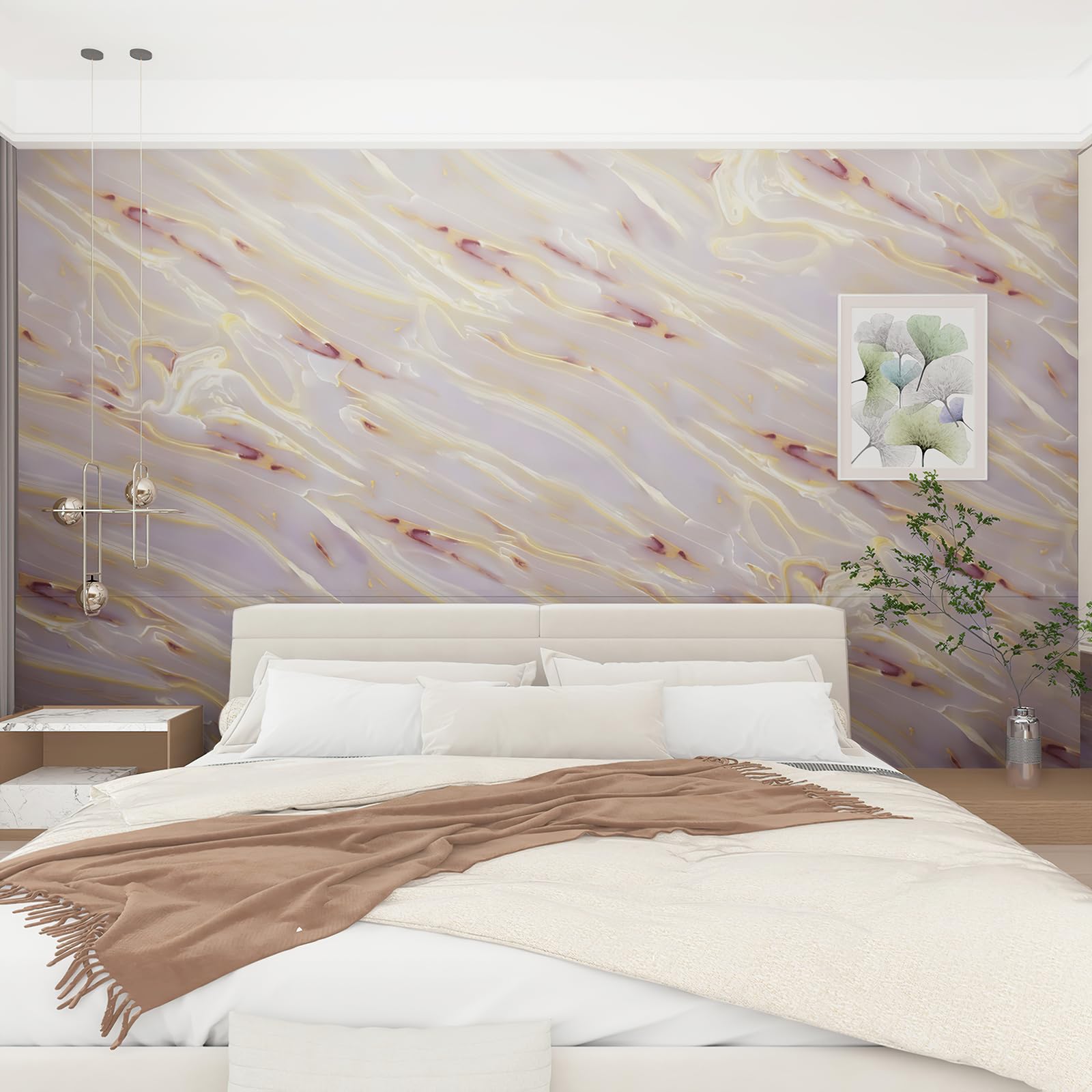 Boobest 345''X31'' Wide Glossy Marble Contact Paper Pink Purple Granite Modern Peel And Stick Wallpaper Marble Sticker Counterto
