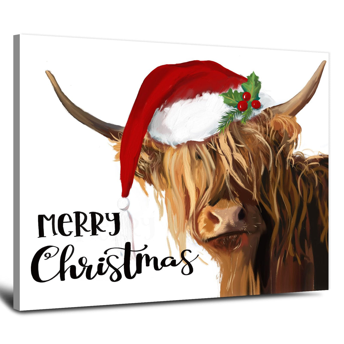 Highland Cow Christmas Wall Art: Farmhouse Cow Pictures Wall Decor Canvas Prints Merry Christmas Posters Wall Hanging Holiday Wa