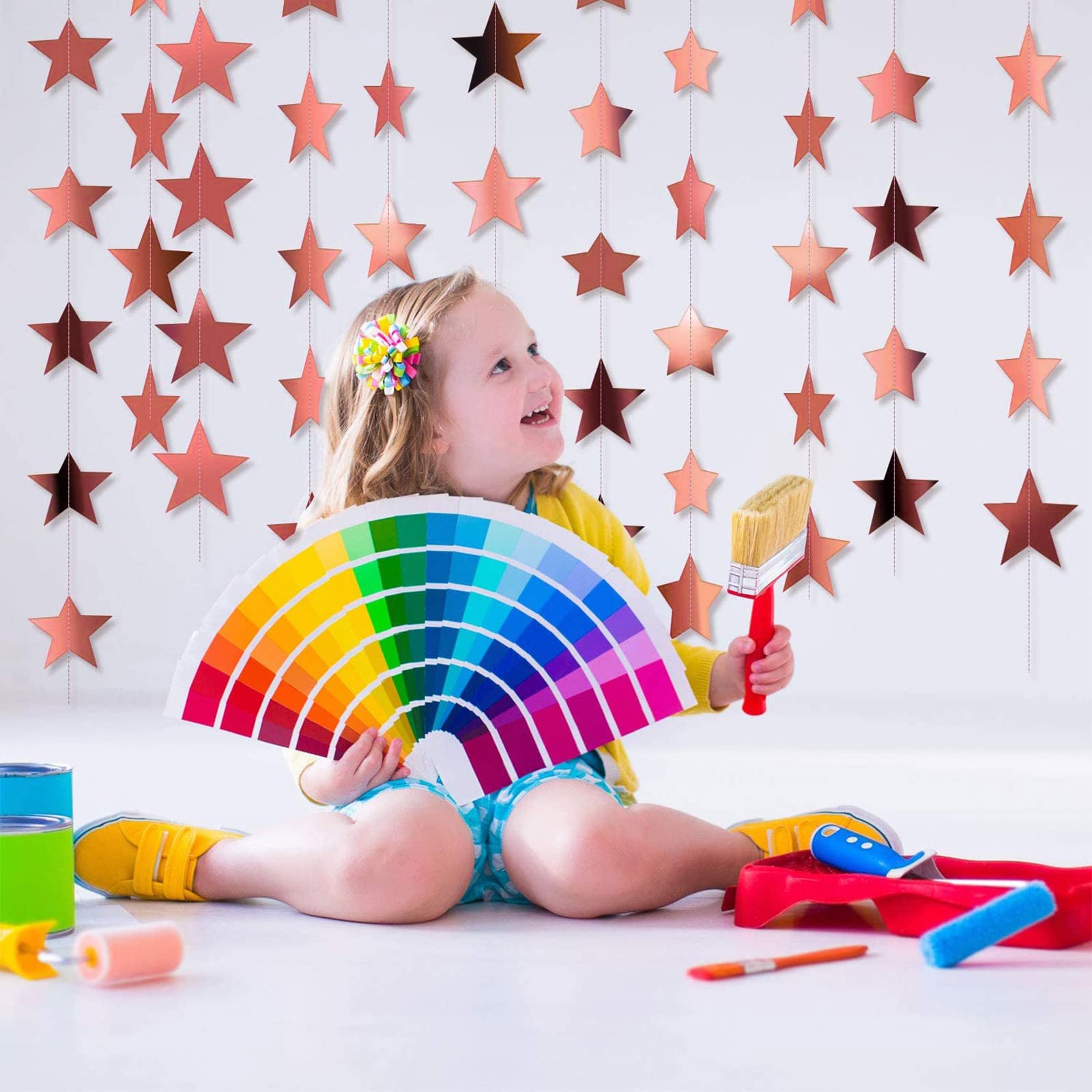 Glitter Star Garland Banner Decoration, 130 Feet Bright Star Hanging Bunting Banner Backdrop For Engagement Wedding Baby Shower