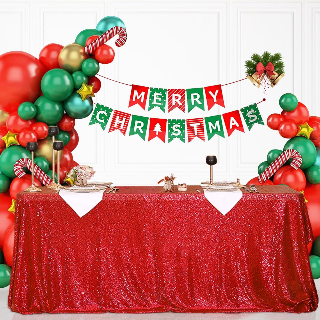 Eternal Beauty 50X80-Inch Red Sequin Tablecloth Shiny Sequins For Christmas Party/Wedding/Birthday/New Year (Red)