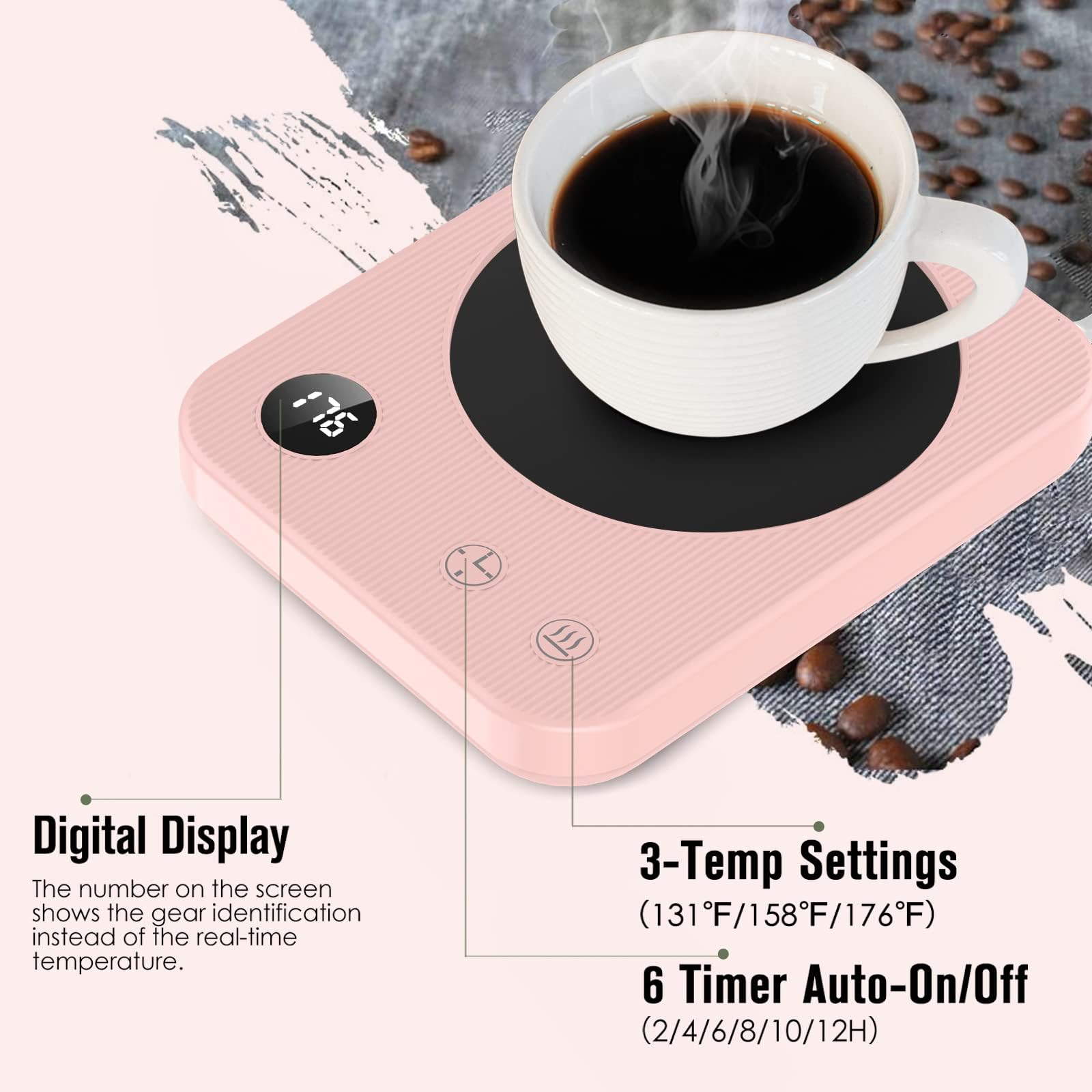 Mug Warmer, Coffee Mug Warmer With 3-Temp Settings, Coffee Warmer With 2-12H Timer, Coffee Cup Warmer With Auto Shut Off, Mug Wa