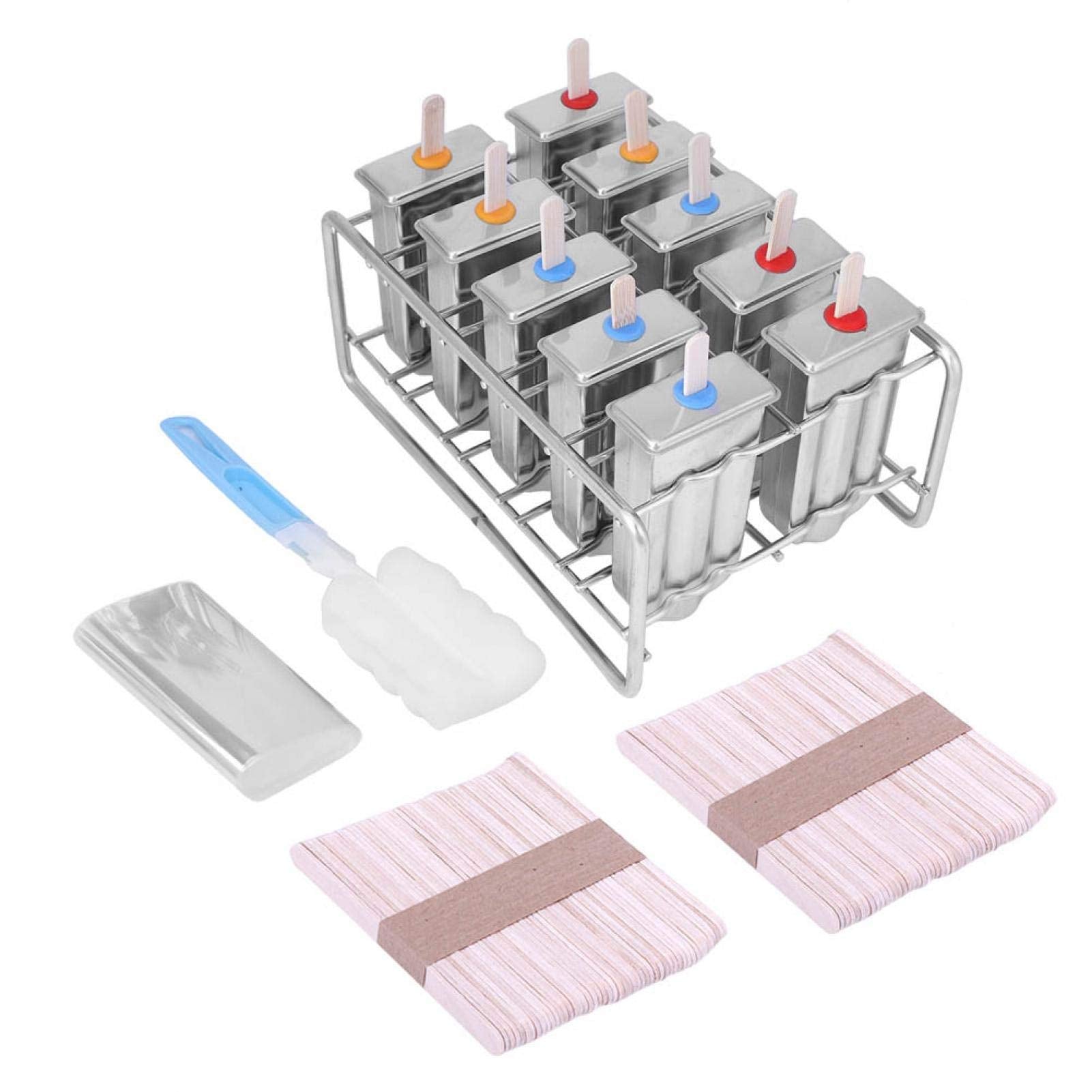 10Pcs Stainless Steel Popsicle With 100Pcs Popsicle Sticks Holder,Commercial Ice Ice Cream Maker (Round Head)