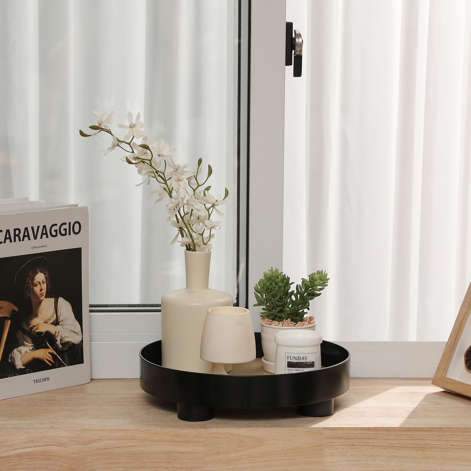 Decorative Tray Coffee Table Tray Round Trays For Home Decor Serving Tray Centerpiece Decor For Living Room, Dining Table,12 Inc