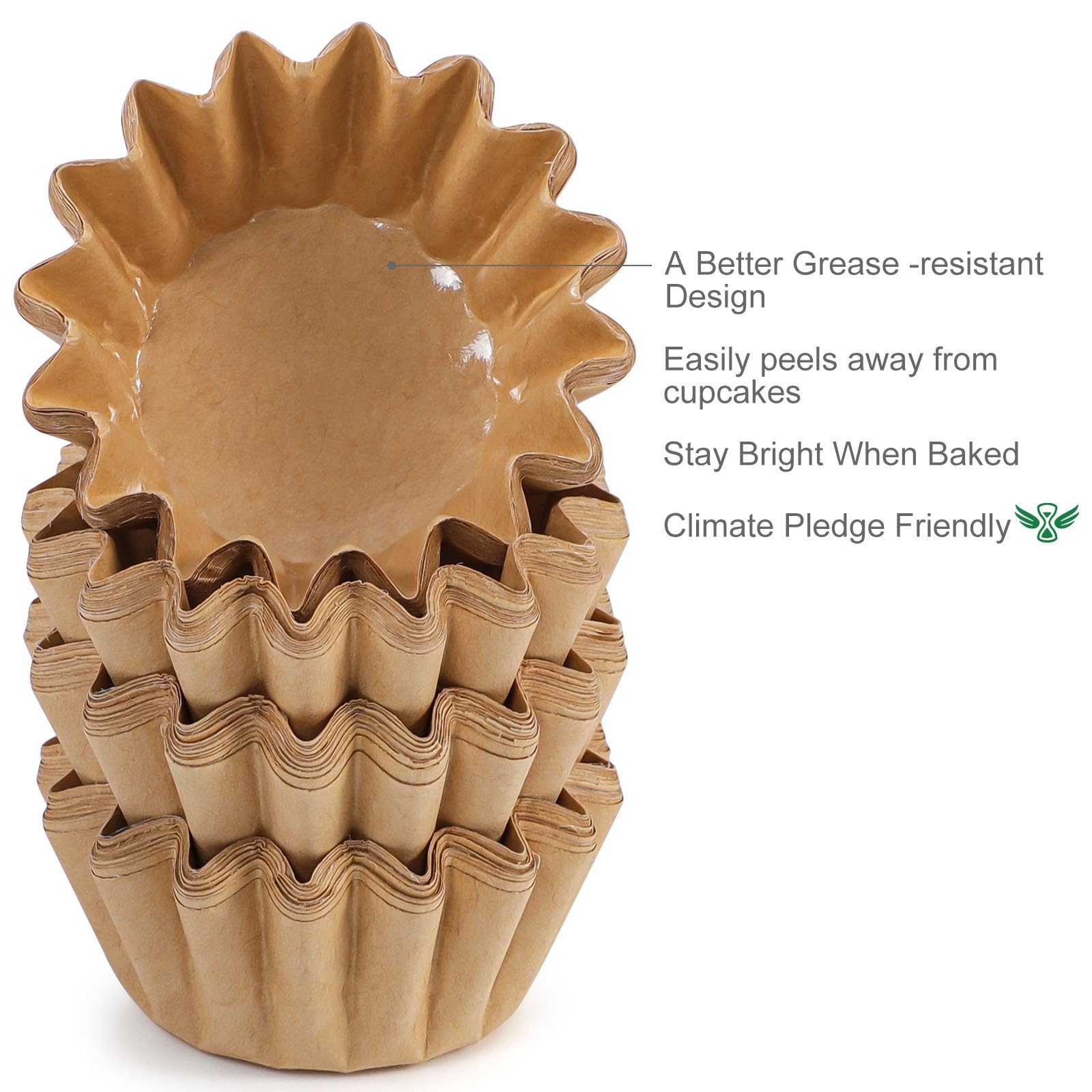 Caperci Grease-Resistant Natural Mini Cupcake Liners 200 Counts - Heavy Duty Paper Muffin Baking Cups, Odorless, No Muffin Pan N