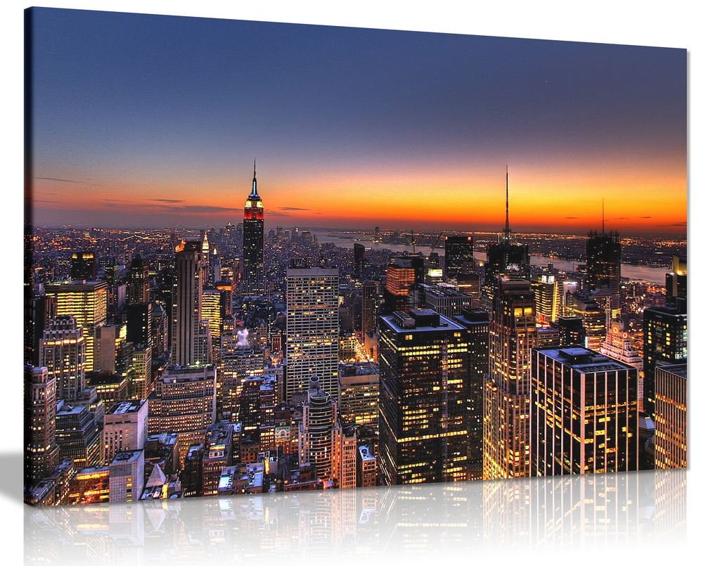 New York At Dusk Canvas Wall Art Picture Print (24X16)