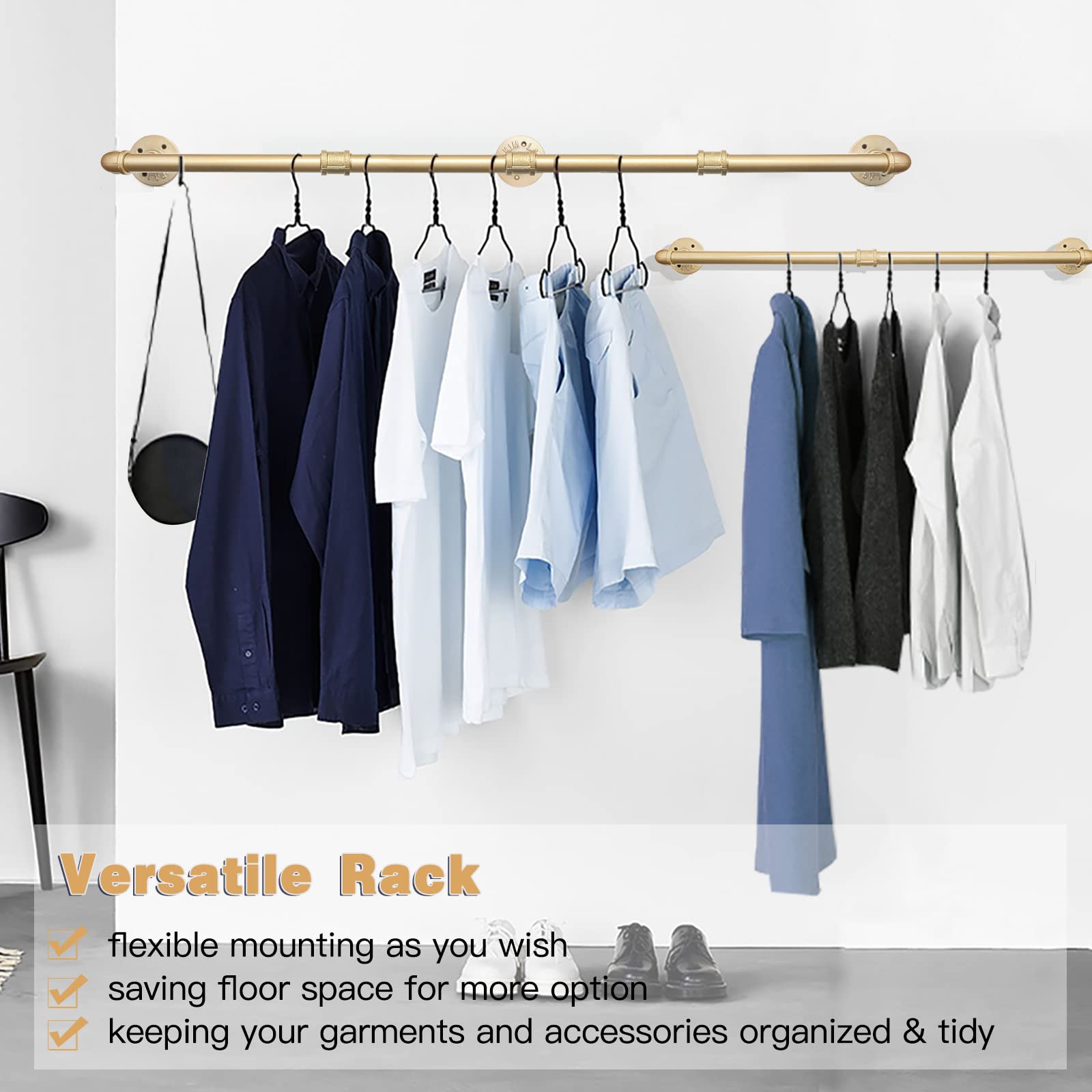 Varsoul Wall Industrial Pipe Clothes Racks, Diy Floating Hanger Rustic Home Pipe Decor, Mounted Closet Storage Organizer Holder