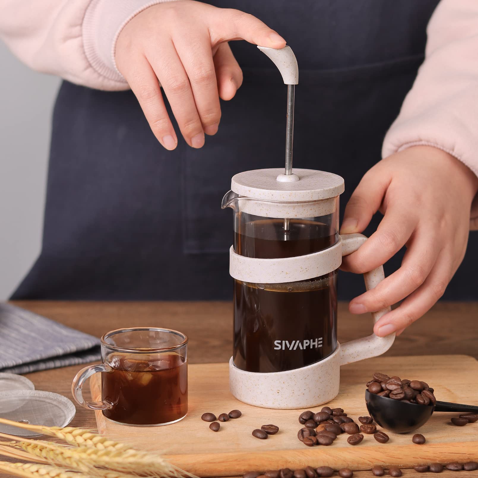 Sivaphe Small French Press 12 Fl.Oz Light-Weight Durable High Borosilicate Carafe With Stainless Steel Filter 0.35L Coffee Maker
