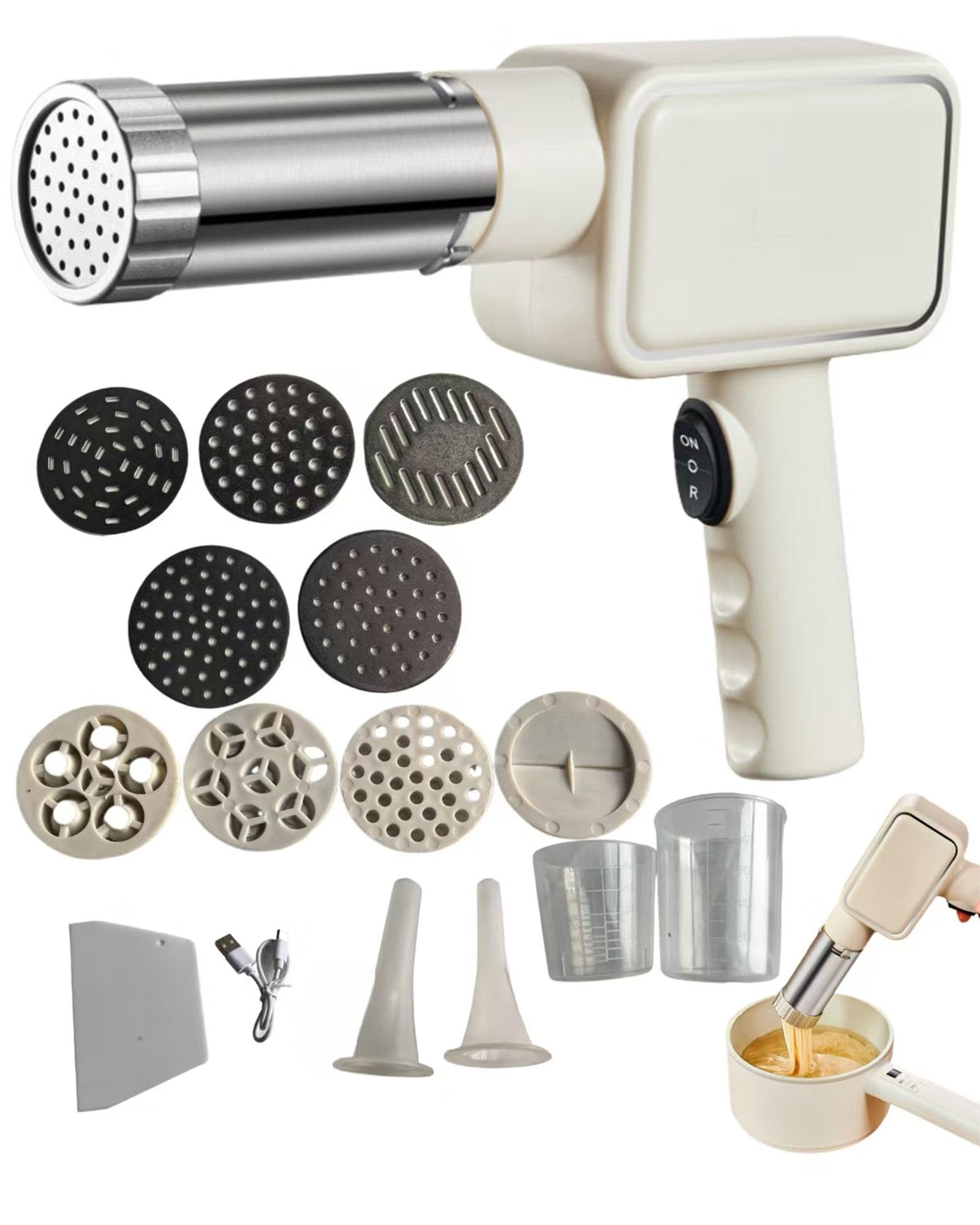 KabFbit Wireless Handheld Pasta Maker: 9-in-1 Electric Noodle Machine with Sausage Tubes, Type-C Fast Charging, Portable for Hom