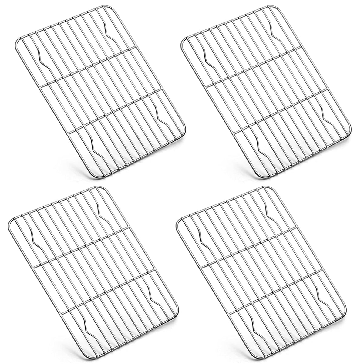 P&P Chef Mini Baking Cooking Rack, 4 Piece Stainless Steel Wire Rack For Cooling Oven Kitchen Use,Fits Small Toaster Oven, Recta