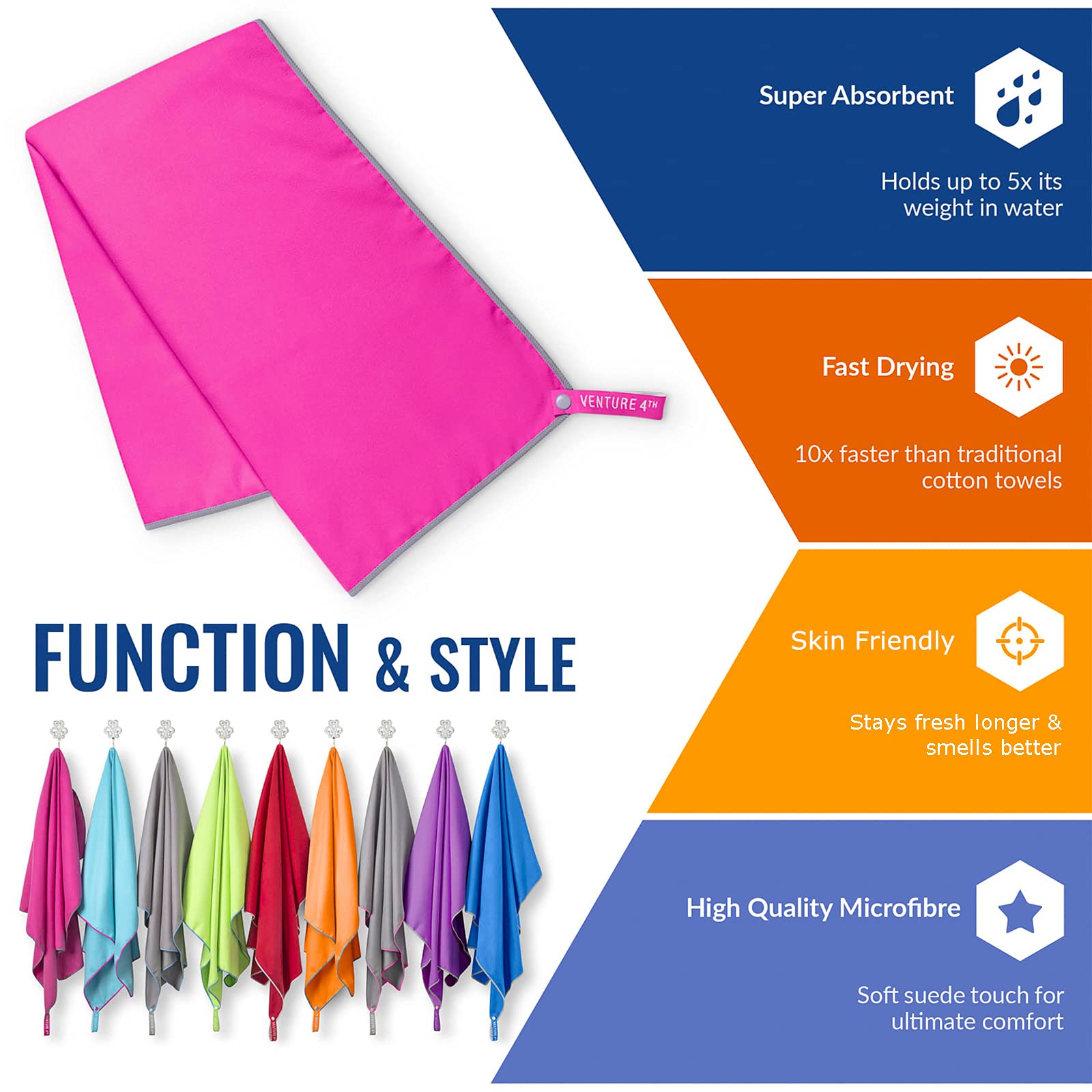 VENTURE 4TH Microfiber Gym Towel  Workout Towels Gym - Fast Drying and Lightweight (Pink-Gray Large)