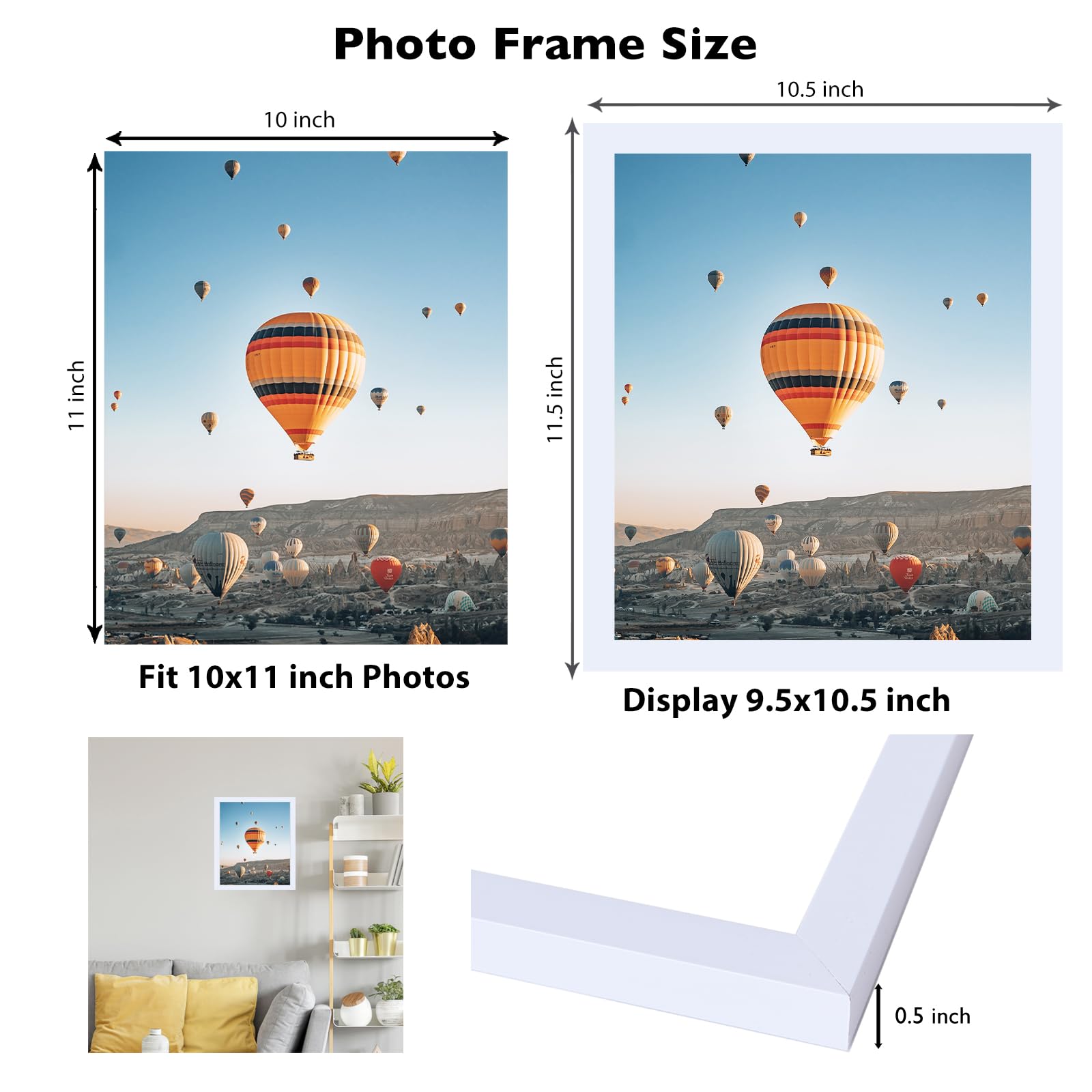 JCJMY 10x11 Picture Frame White for Wall Hanging, Wall Mounting Horizontally or Vertically, 10 x 11 Wall Gallery Poster Photo Fr