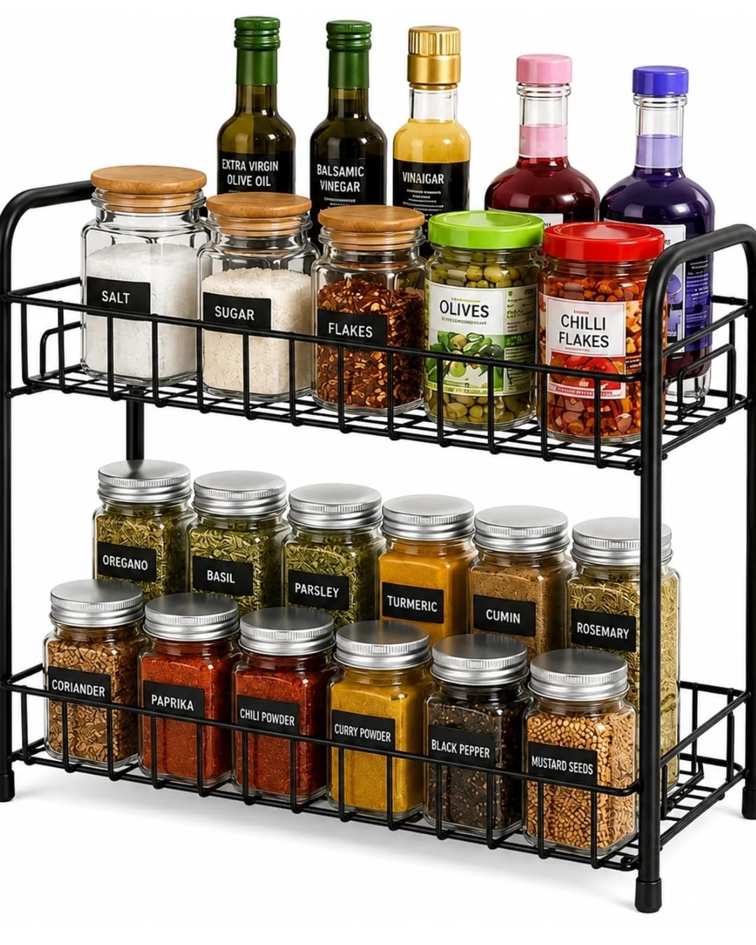 2Tier Countertop Spice Rack, Black, Metal