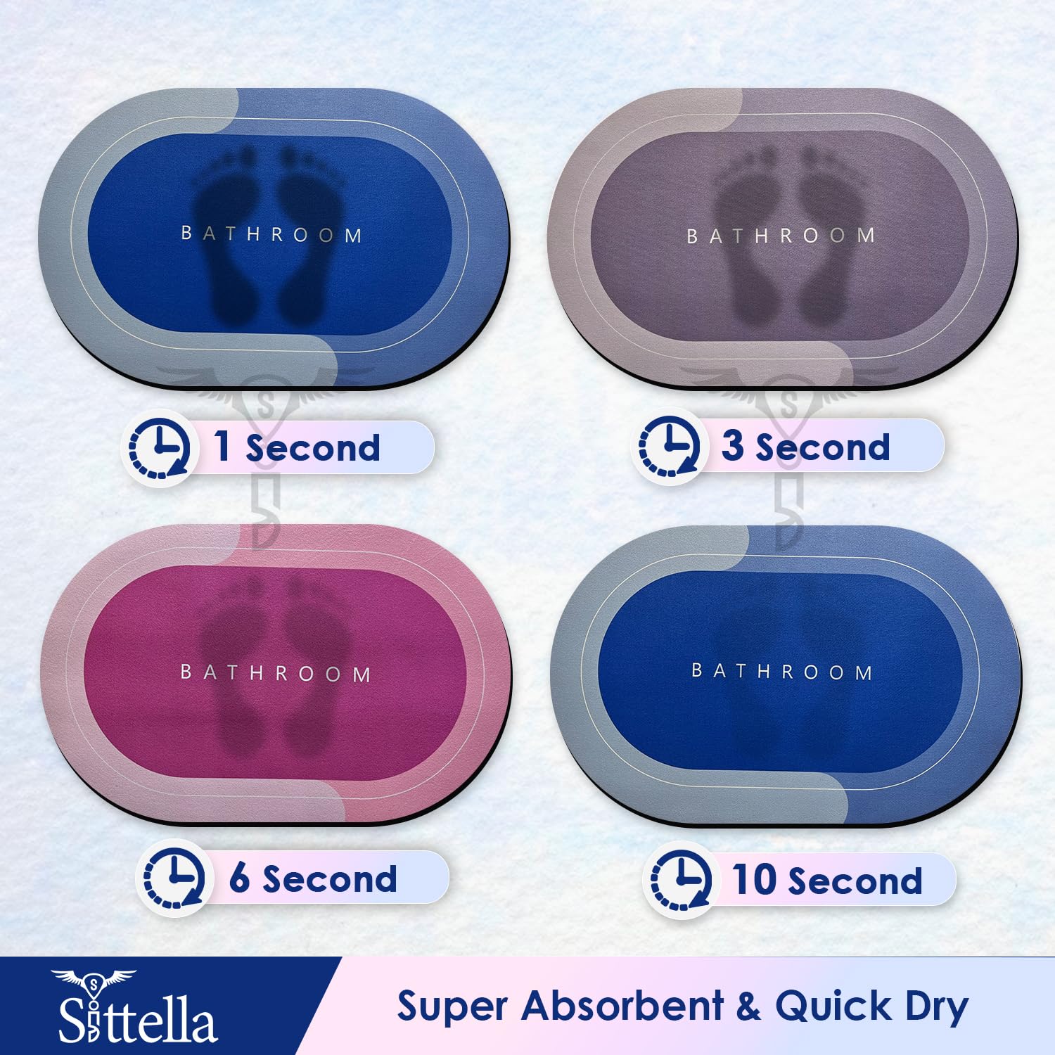 Sittella Rubber 3 Pieces (3.5Mm) Anti-Skid Water Soaking Oval Bathroom Print Door Mat, Water Absorbent Mat (40X60Cm), Multi Colo