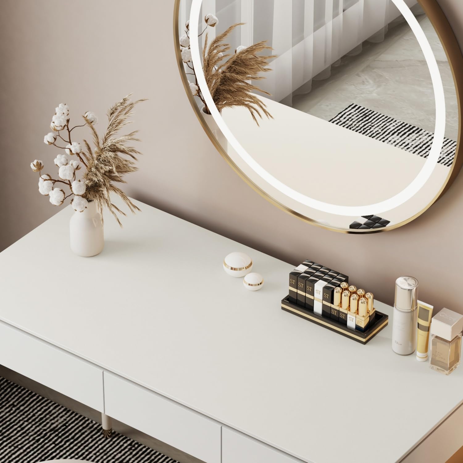 Metui 39.37 * 15.7 Large Makeup Mat For Vanity Top Protector,Cover Work Table Waterproof, Non-Slip Pad For Makeup Vanity. (Milk