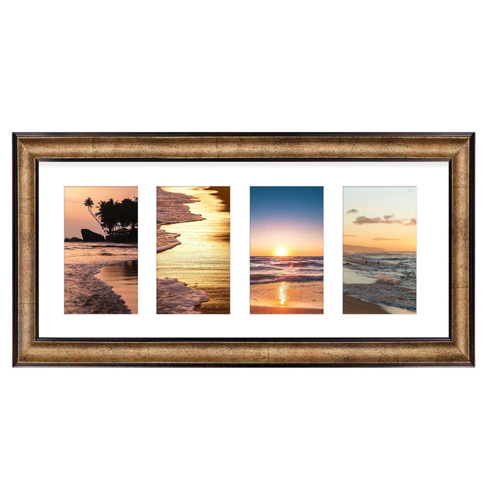 Golden State Art, 8x20 Antique Gold Photo Collage Frame with White Mat displays (4) 4x6 Pictures - Great for Dad Gifts from Daug