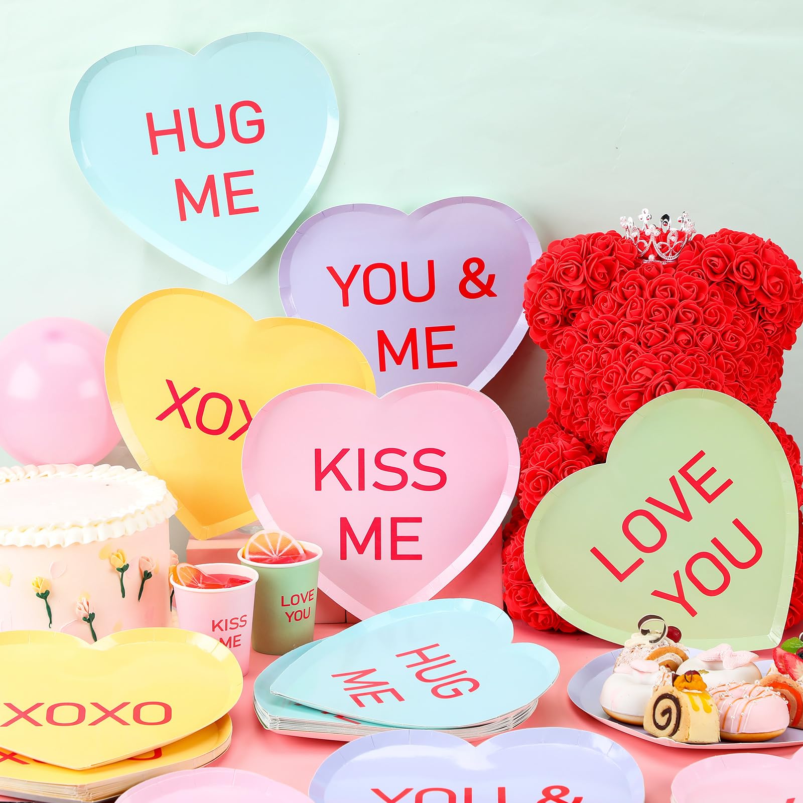 Uiifan 100 Pcs Valentine'S Day Paper Plates Conversation Heart Plates 9 Inch Valentine'S Heart Disposable Dinnerware Set For Gal