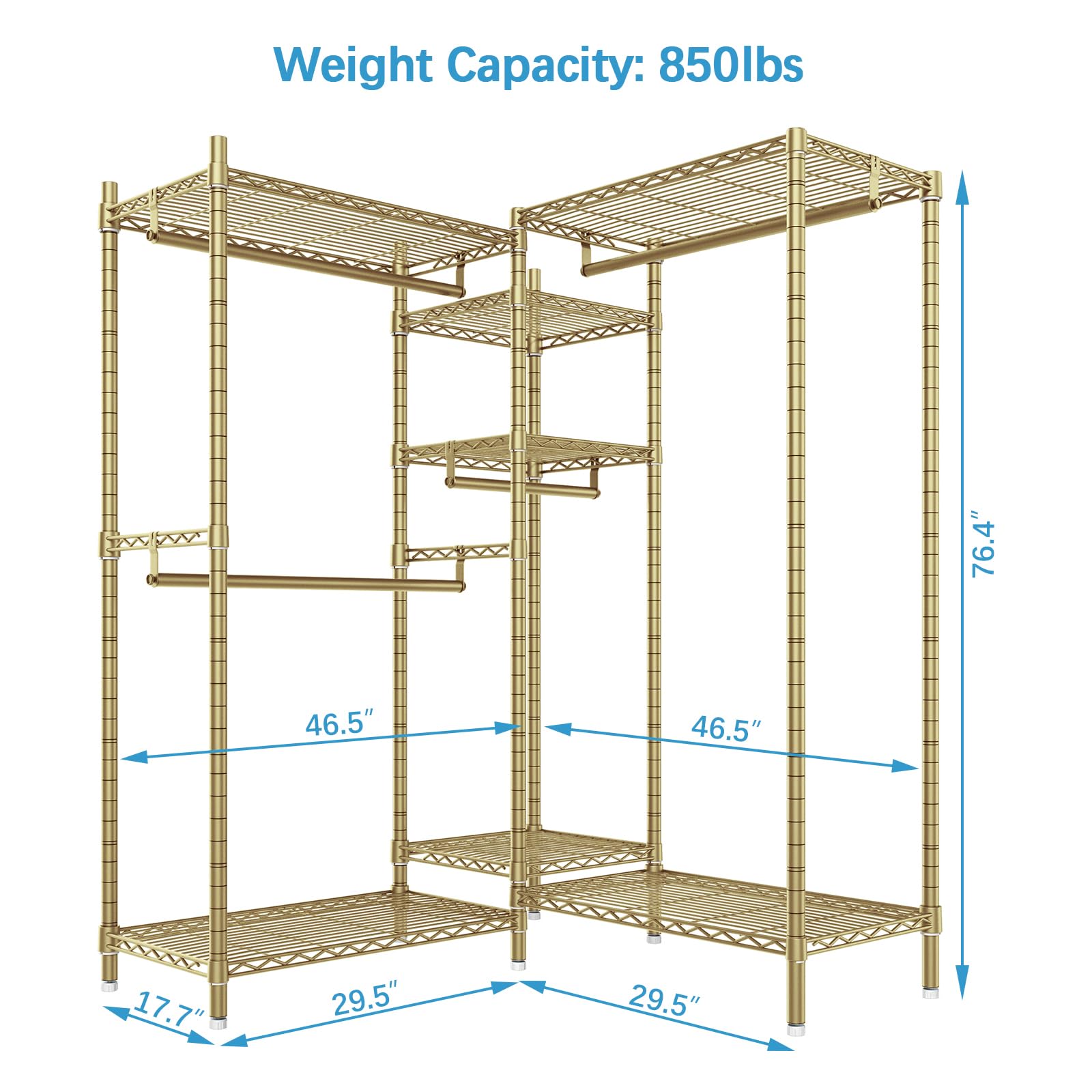 Vipek L6 L Shaped Clothes Rack Heavy Duty Clothing Rack For Corner, 5-Tier Wire Garment Rack Metal Freestanding Closet With Adju