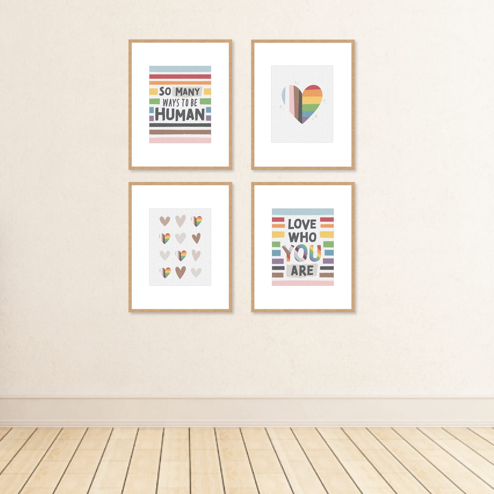 Big Dot Of Happiness So Many Ways To Be Human - Unframed Pride Linen Paper Wall Art - Set Of 4 - Artisms - 8 X 10 Inches