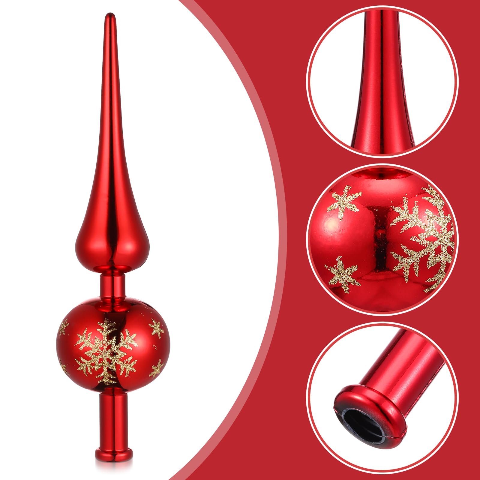 NUOBESTY Red Christmas Tree Topper Glass Finial Tree Topper Small Blown Glass Xmas Finials Vintage Hand- Painted Treetop Christm