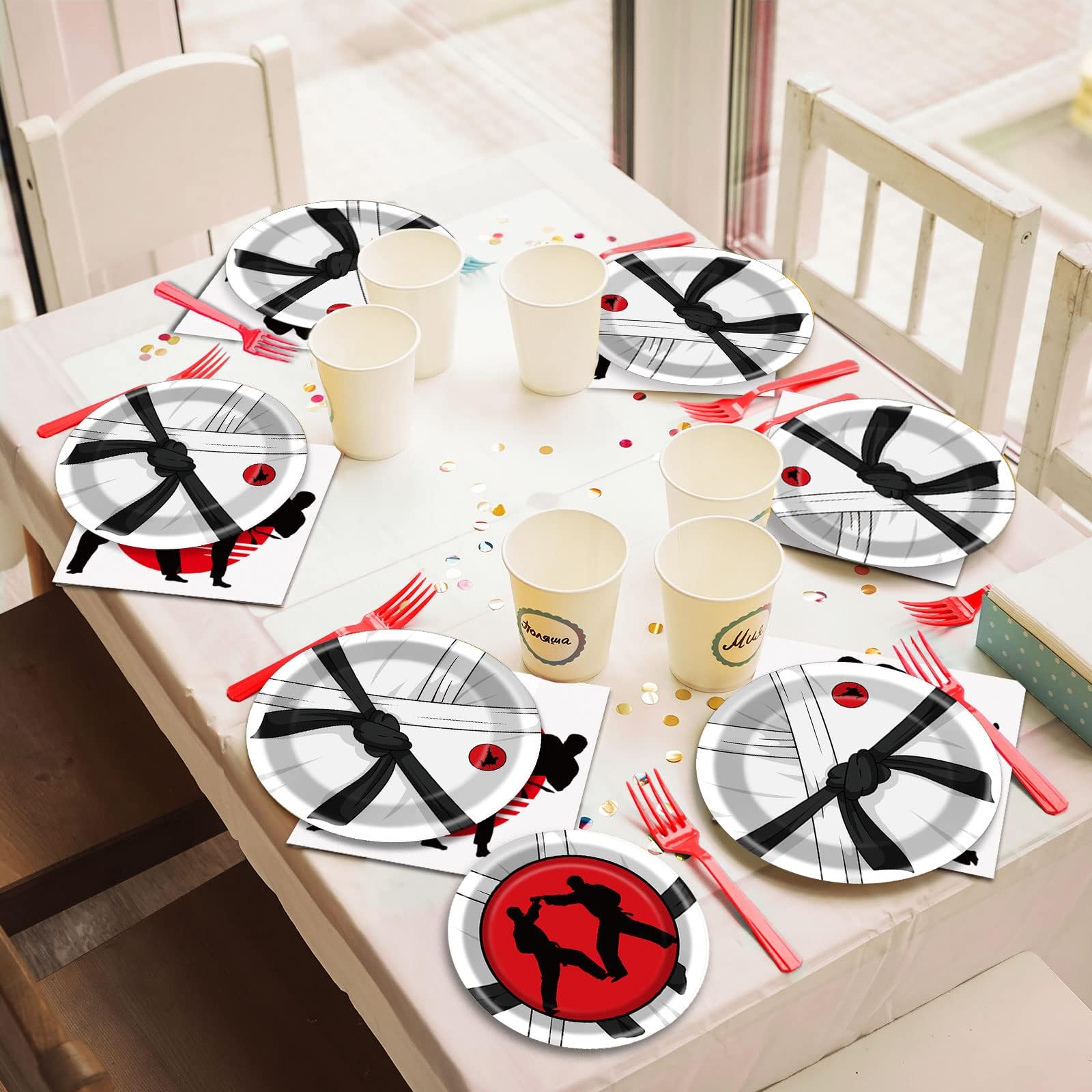 96 Pcs Karate Party Supplies Paper Plates Napkins Karate Themed Party Birthday Decorations Favors For Boys & Girls Birthday Serv