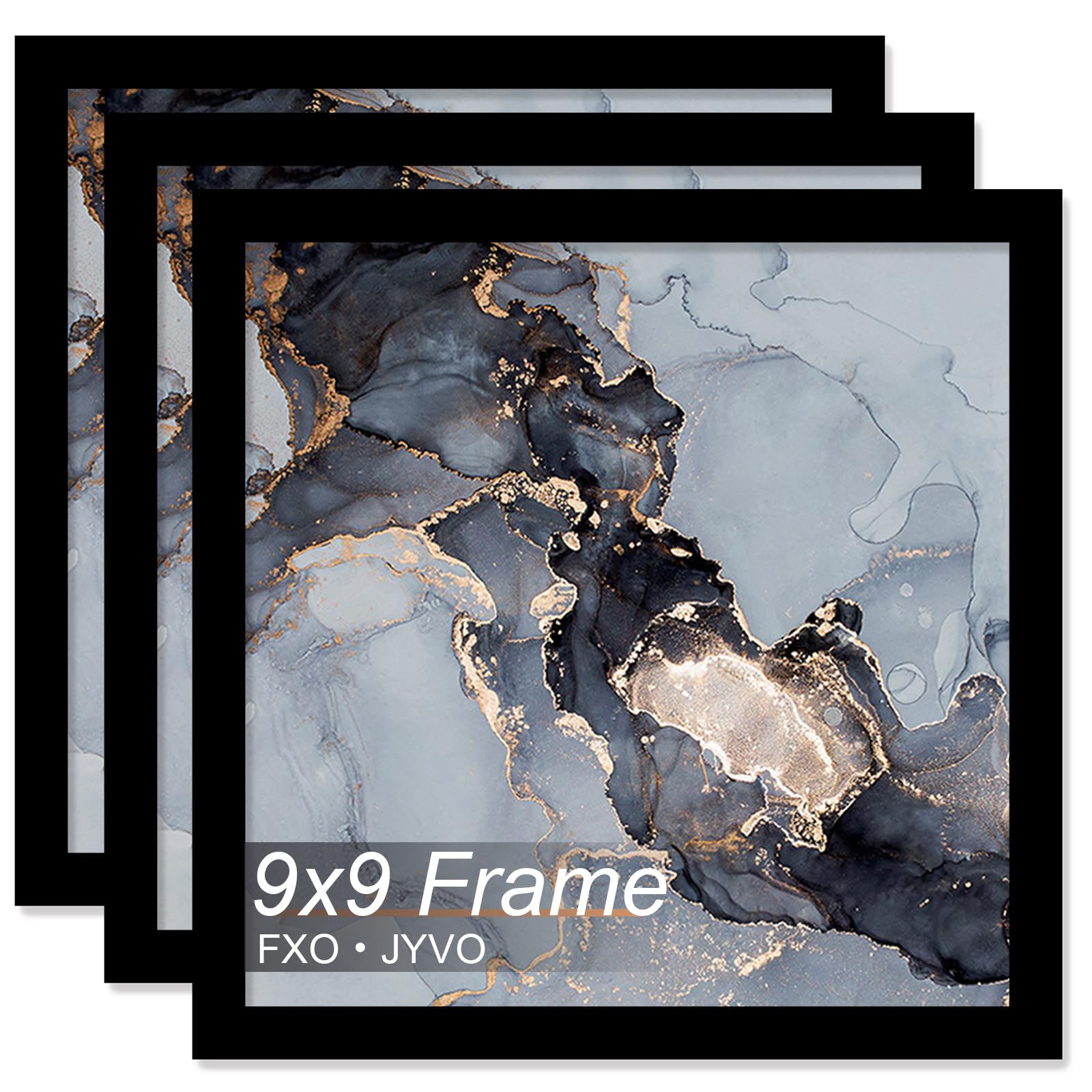 Fxojyvo 9x9 Frame Set of 3, Black Picture Frame for 9 x 9 Square Picture Poster Photo, Light Weight and High Transparent 9 by 9 