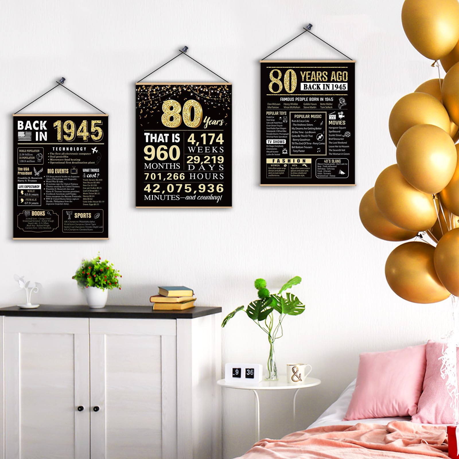 80 Years Ago 80th Birthday Wedding Anniversary Poster 3 Pieces 11 x 14 40s Party Decorations Supplies Large Sign Home Decor for Men and Women (Back in 1943-80 Years)