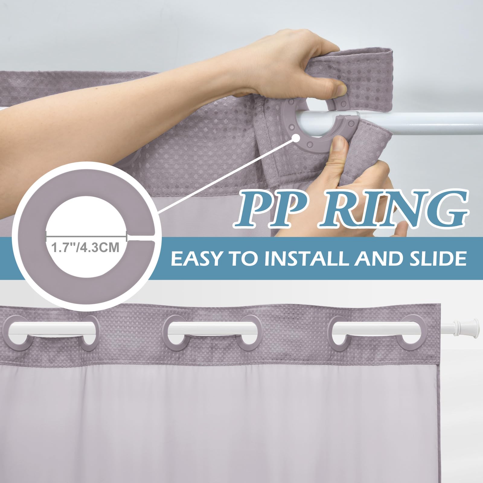 Eutxl Lavender No Hook Shower Curtain With Snap In Liner,230Gsm Waffle Weave Shower Curtains For Bathroom,71W X 74H
