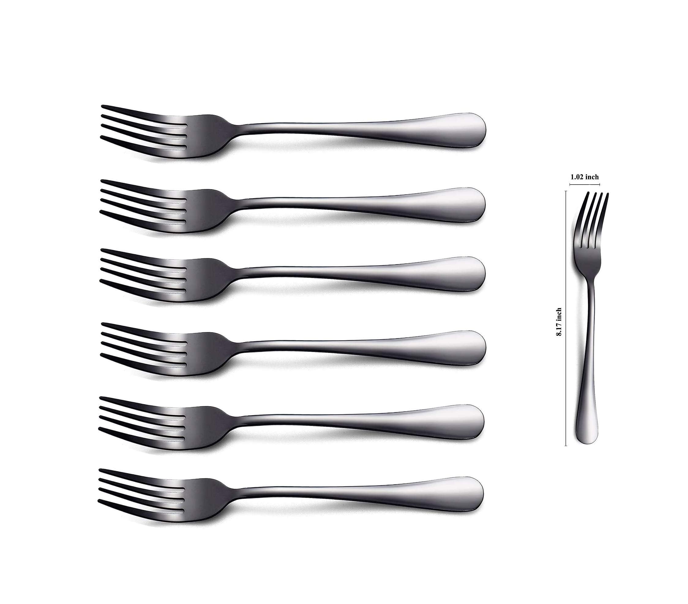 Kyraton Black Dinner Fork 6 Pieces  Stainless Steel 8.17 Inch Forks Black Titanium Plating Silverware  Black Forks Set of 6