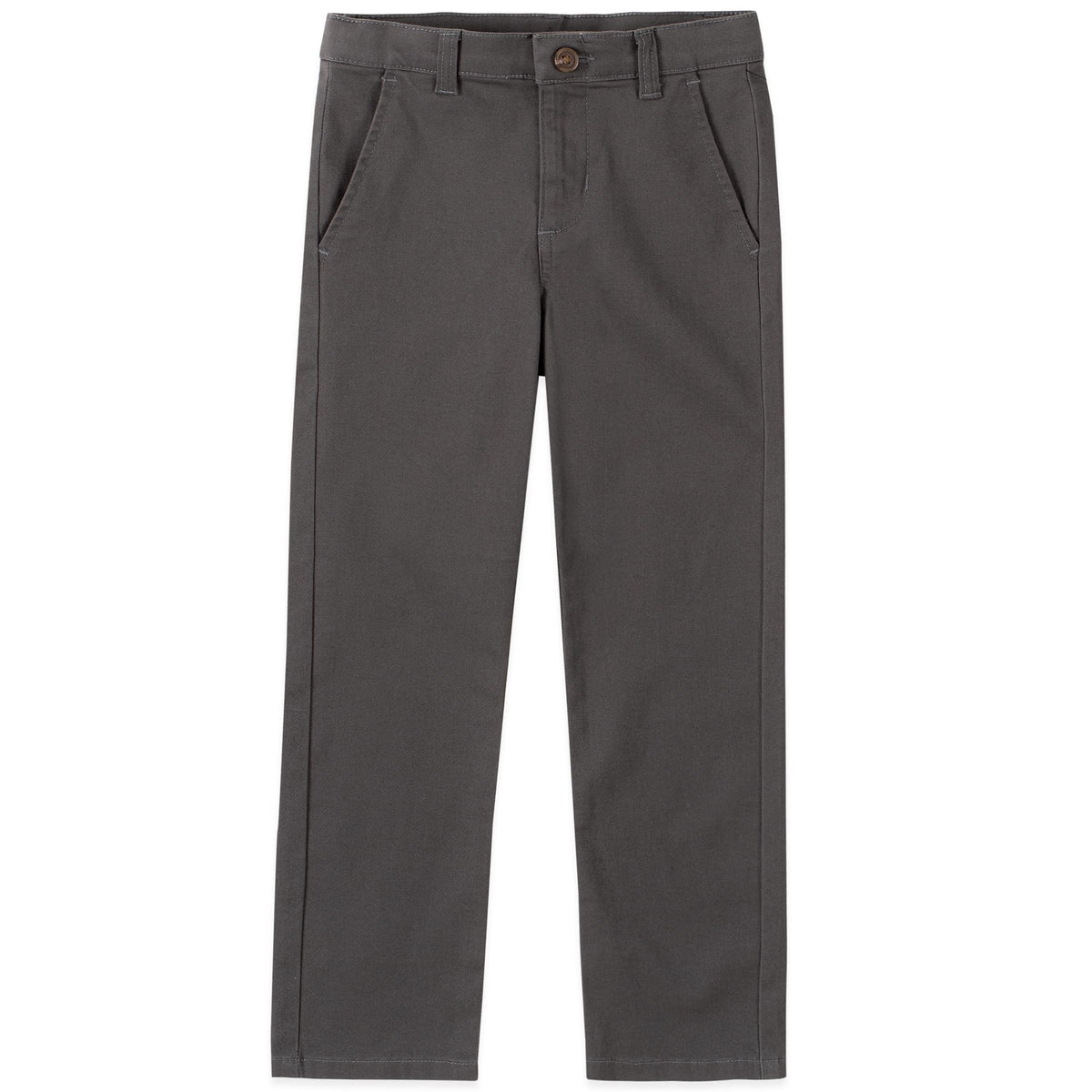 Izod Boys School Uniform Flat Front Twill Pants Khakis, Gray, 8 Husky