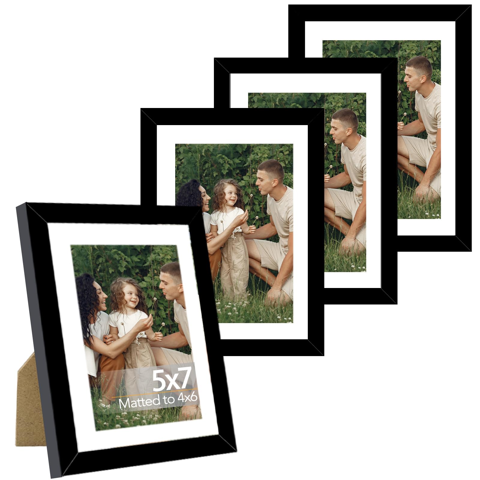 JCJMY 5x7 Picture Frame with 4x6 Mat Set of 4, Display Photo 4x6 with Mat or 5x7 without Mat, 5 by 7 Wall Poster Photo Frame wit