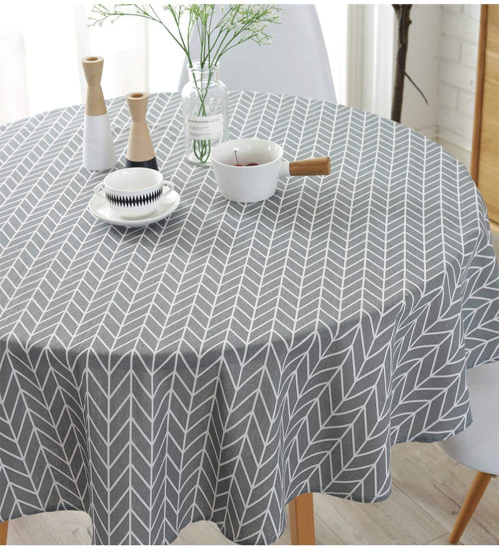 Meioro Round Table Cloth Cover Cotton Linen Tablecloth Grey Nordic Twill Table Clothes For Round Table, Dinner Christmas Holiday