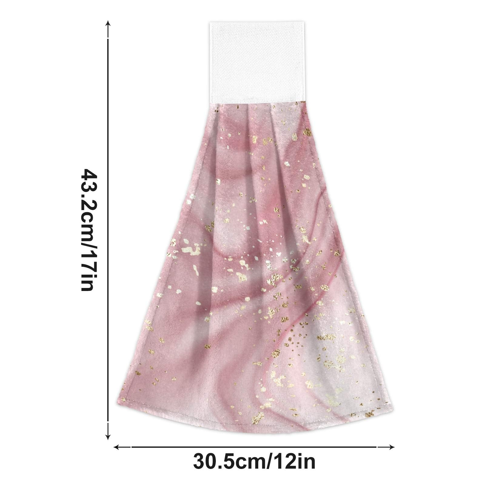 Selerdon Kitchen Hand Towel Pink Marble Golden Hanging Tie Towels 2 Pieces Fast Dry Absorbent Soft Touch Hanging Kitchen Towels Used for Home Kitchen Bathroom Decoration