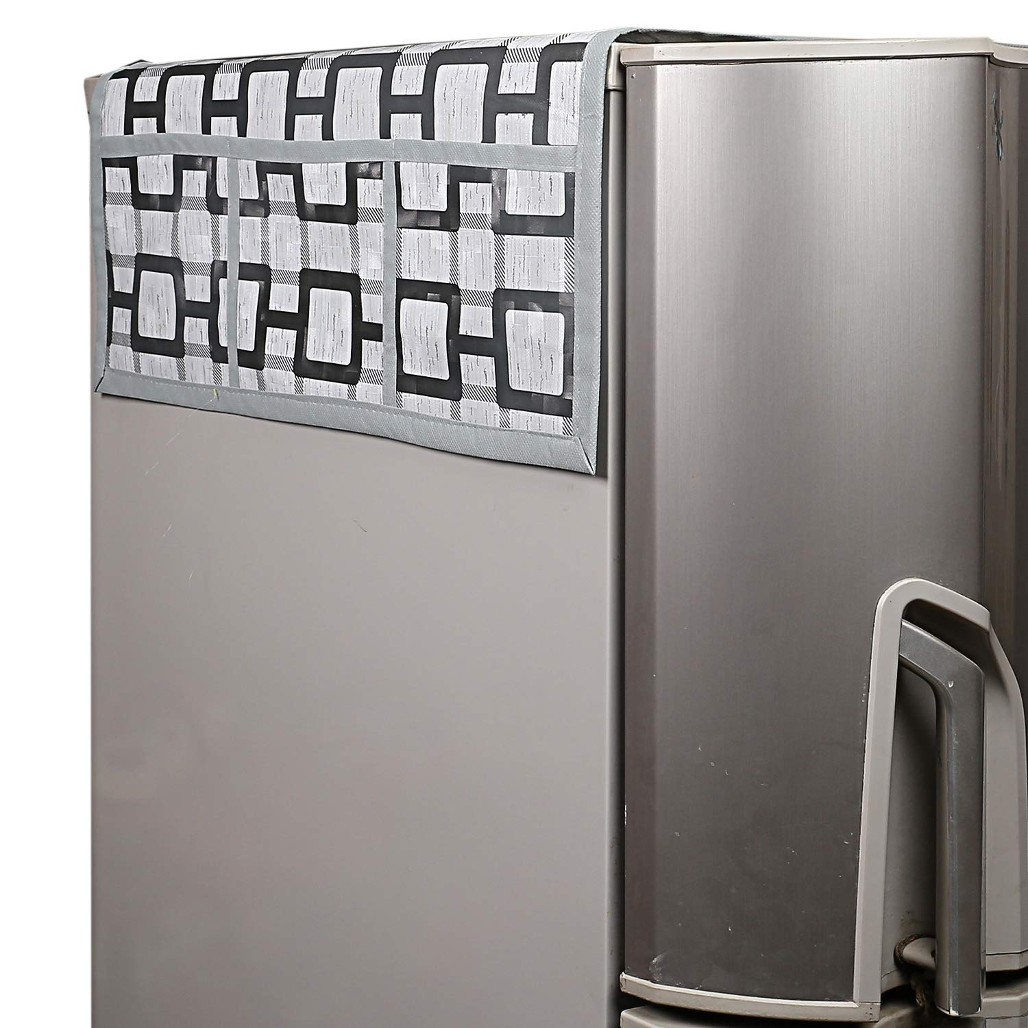 Kuber Industries Checkered Pvc Fridge Top Cover - Grey
