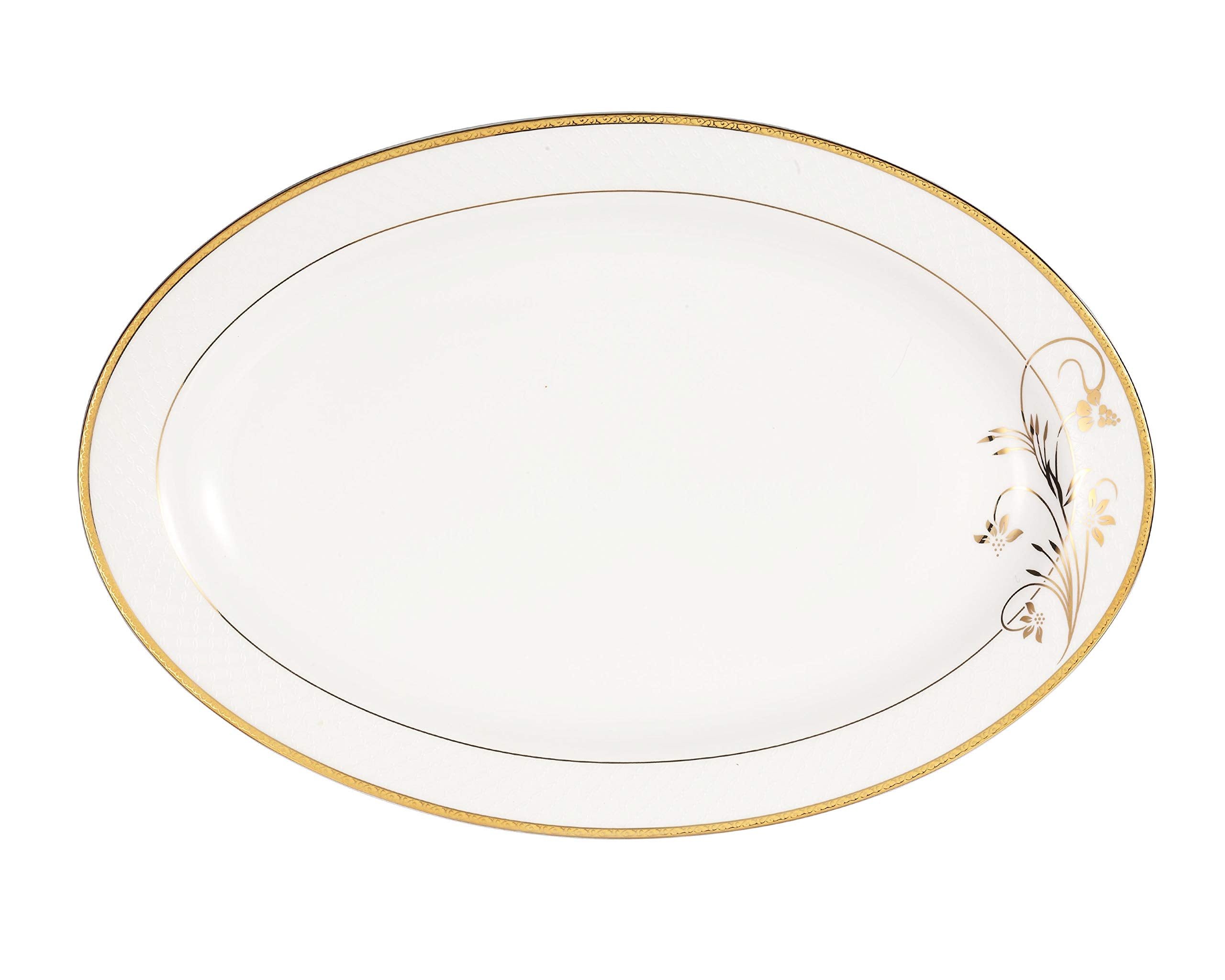 Lorren Home Trends La Luna Bone China 57-Piece 24K Gold Floral Design Dinnerware Set, Service for 8