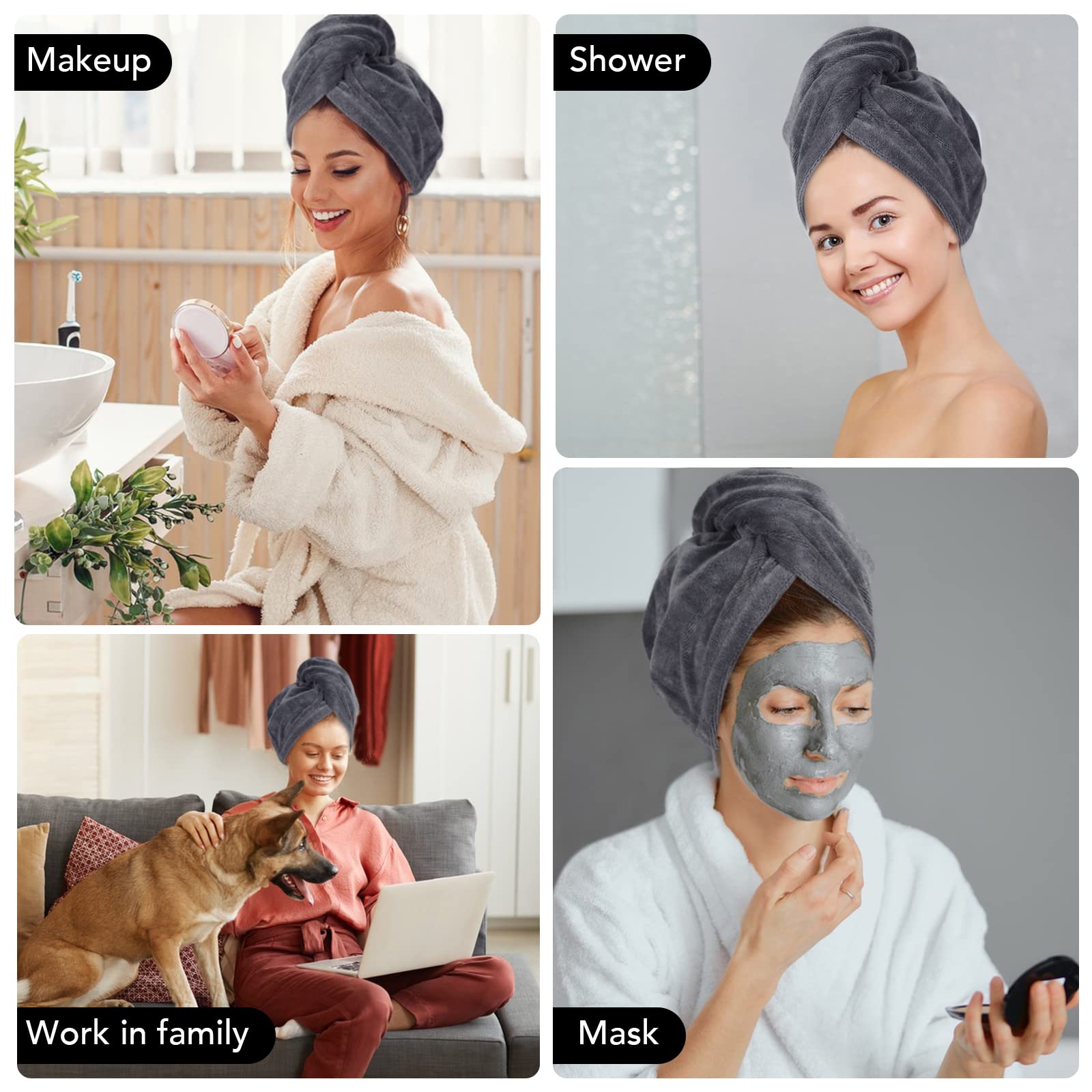 SINLAND Microfiber Hair Drying Cap Hair Towel Turban Twist for Long Hair Fast Drying Towels Head Turban Absorbent Soft Lightweig