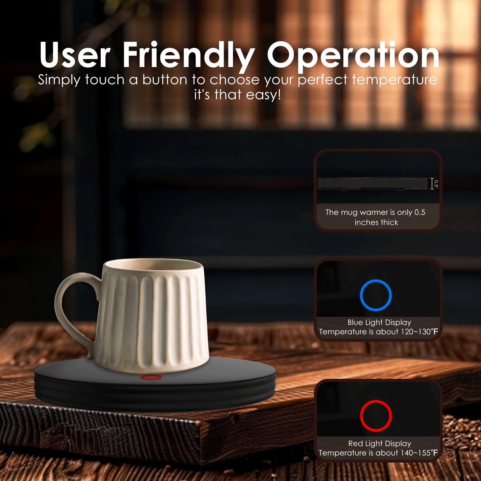 Midgod Mug Warmer for Coffee & Tea, Electric Beverage Coaster, Smart Thermostat, Black, Model C01