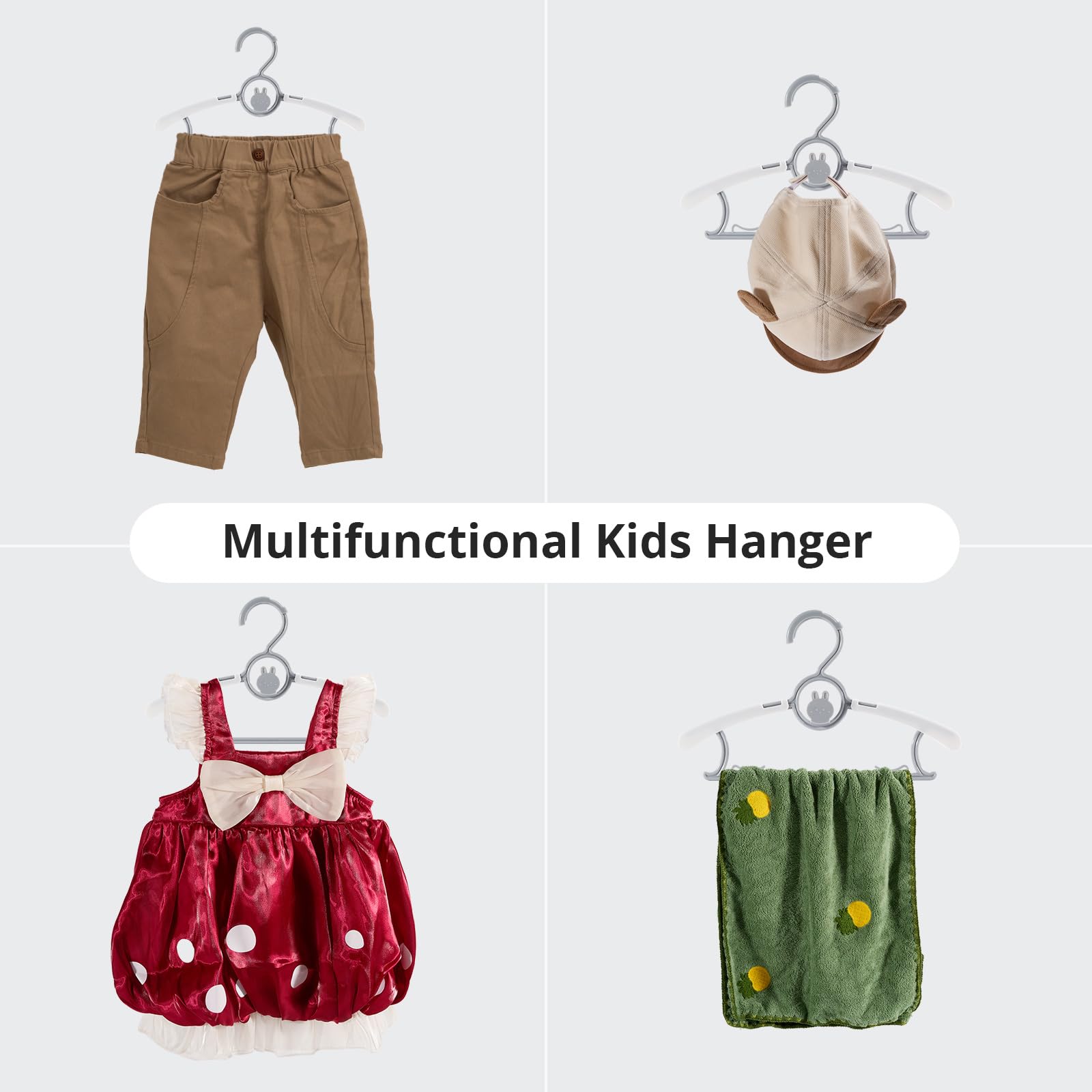 Piglog Kids Hangers, Extendable Baby Hangers, Non-Slip 80 Kids Clothes Hangers, 11''-14' Toddler Hangers, Space-Saving, Adjustab