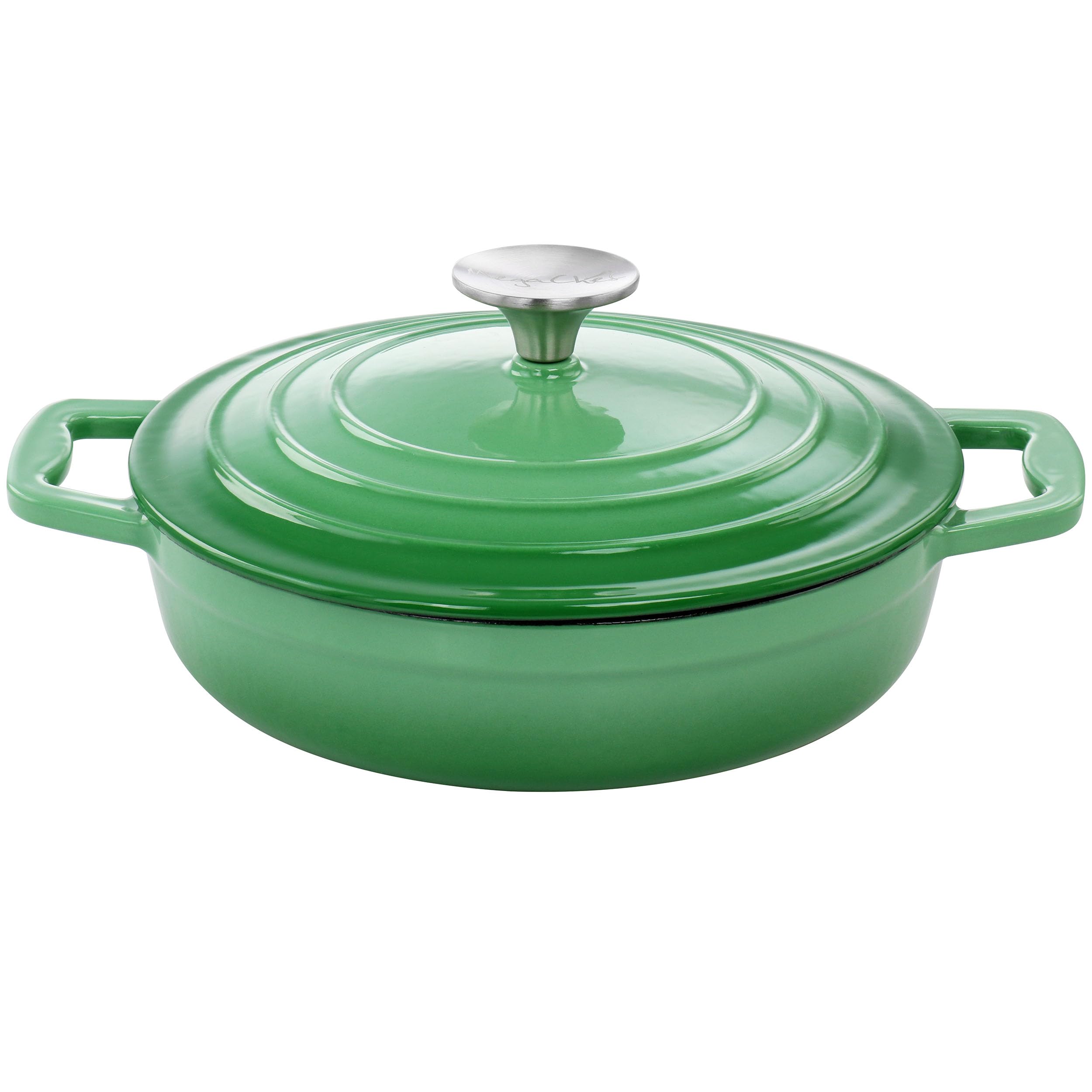 Megachef 2 Quart Round Enameled Cast Iron Braiser Pan (Green)