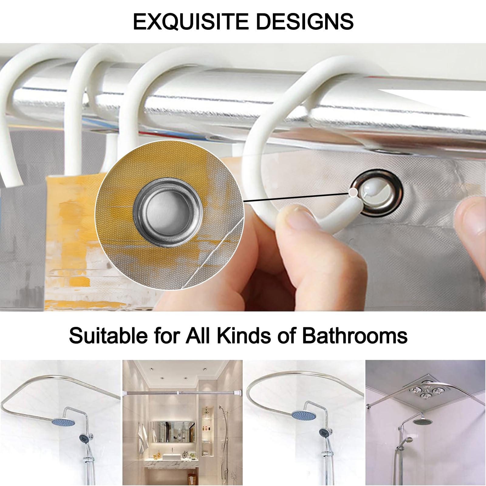 Lnond 4Pcs Bathroom Shower Curtain Sets With Rugs,Yellow Grey Ombre Bathroom Sets With Shower Curtain And Rugs And Accessories