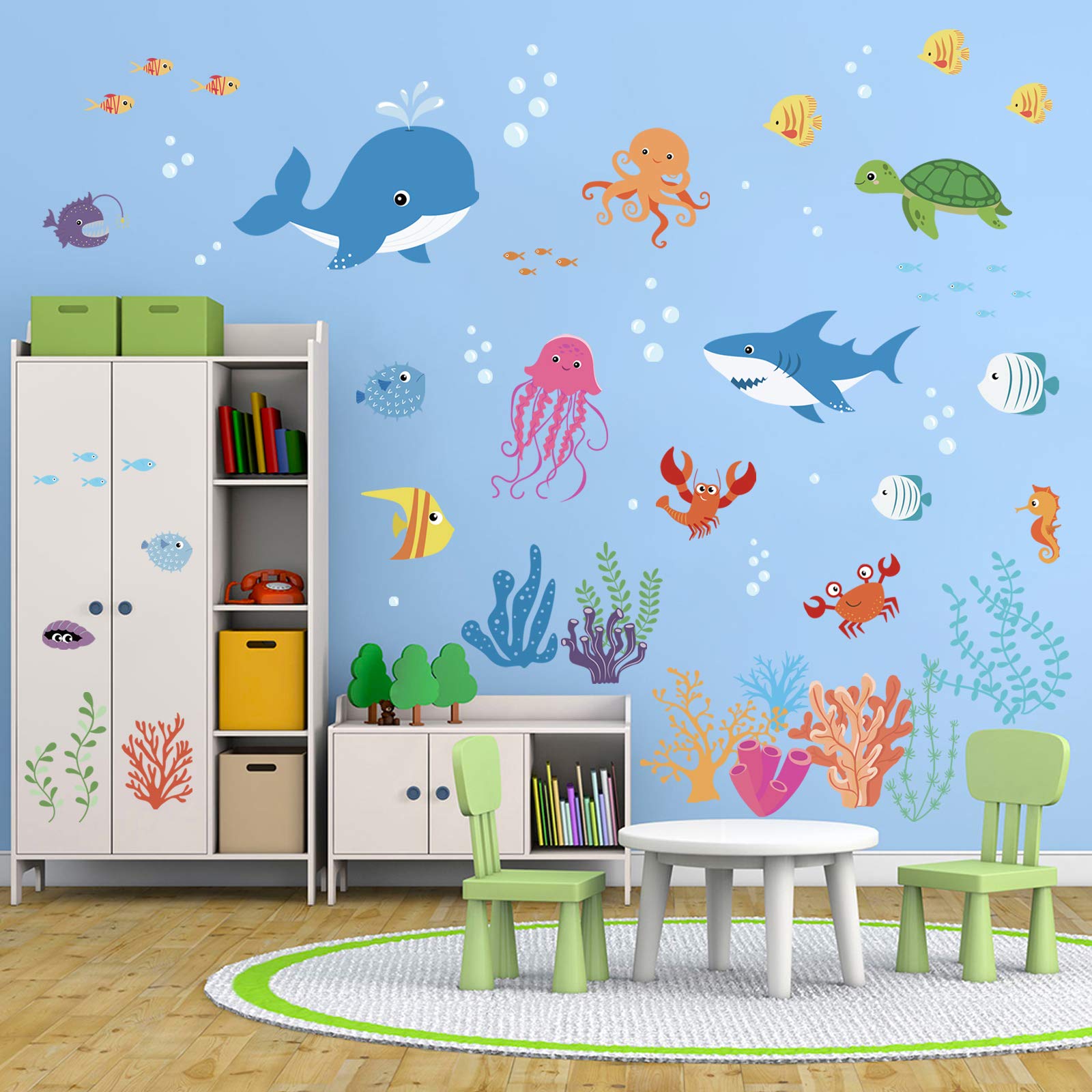 Decalmile Under The Sea Dolphin Fish Wall Decals Vinyl Peel And Stick Kids Room Wall Stickers Baby Nursery Childrens Bedroom Bat