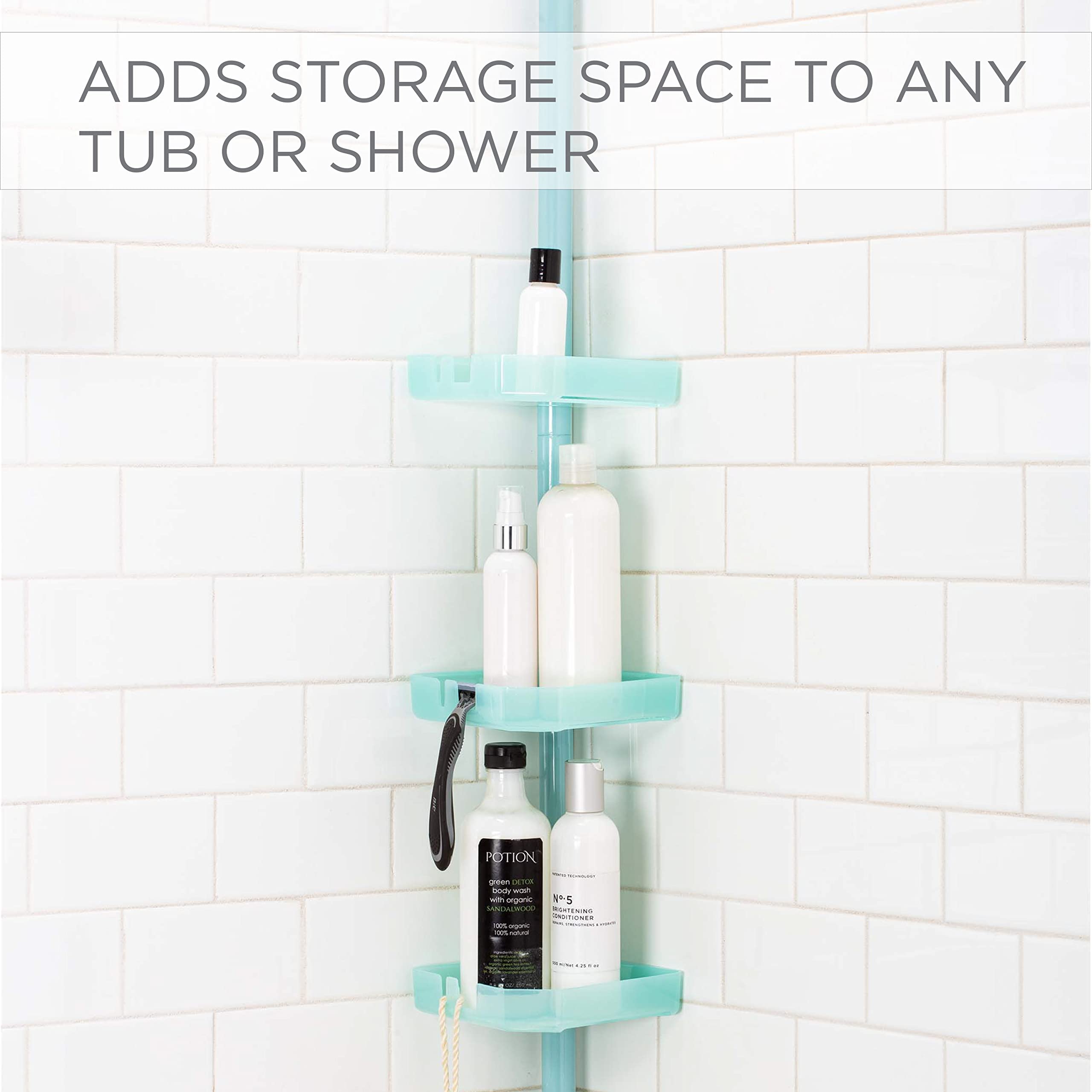 Bath Bliss 4 Tier Tensions Corner Shower Caddy | Shelves | Adjustable 48-101    | Bathroom Organizer | Bathtub And Shower Stall