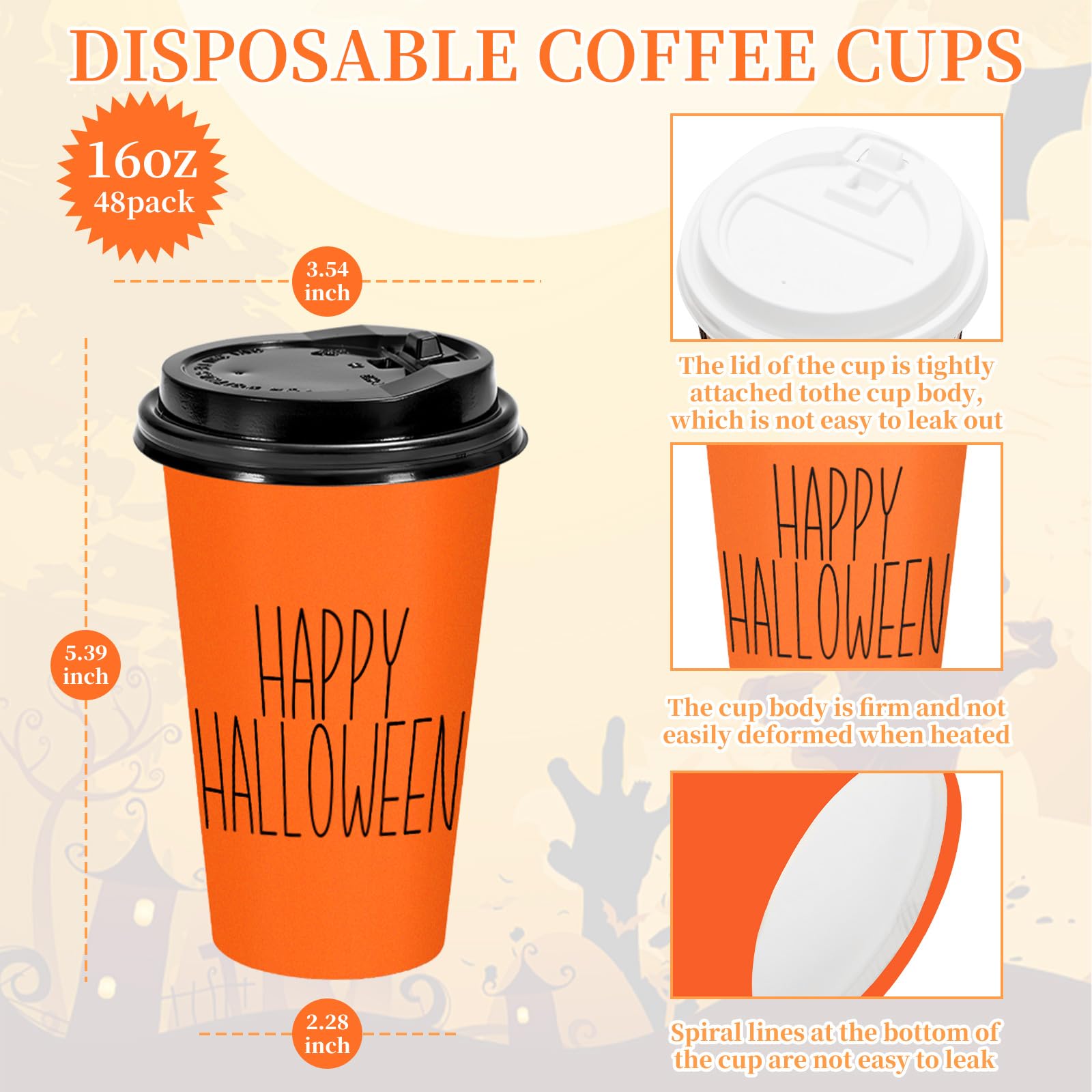 JarThenaAMCS Fall 48 Pcs 4 colors Coffee Cups with Lids 16 Oz Autumn Thanksgiving Disposable Coffee Cups for Hot Cold Beverage D
