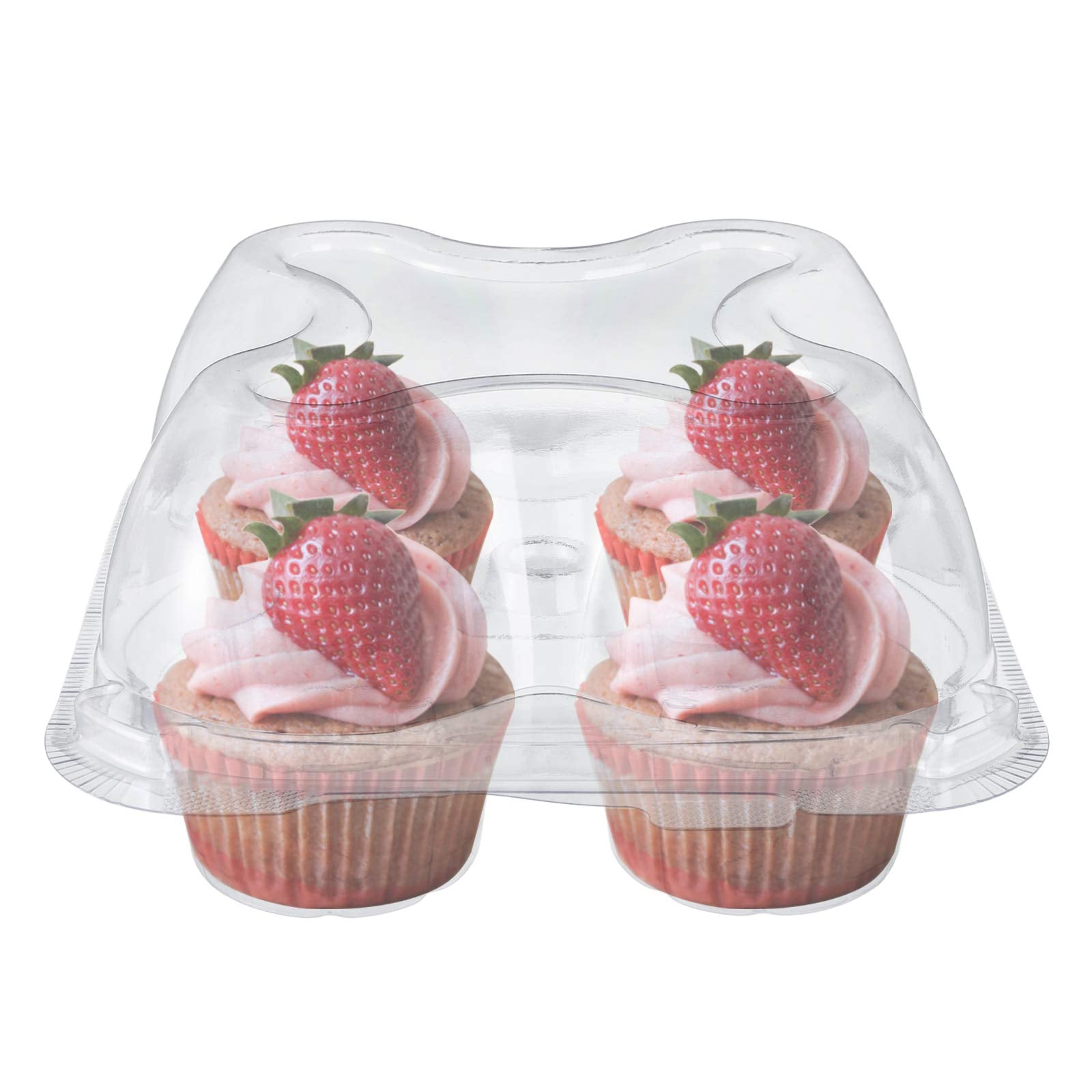 Bekith 60 Count 4-Compartment Plastic Cupcake Containers - Disposable Cupcake Trays Holder Carrier Box With Lids For Cupcakes &